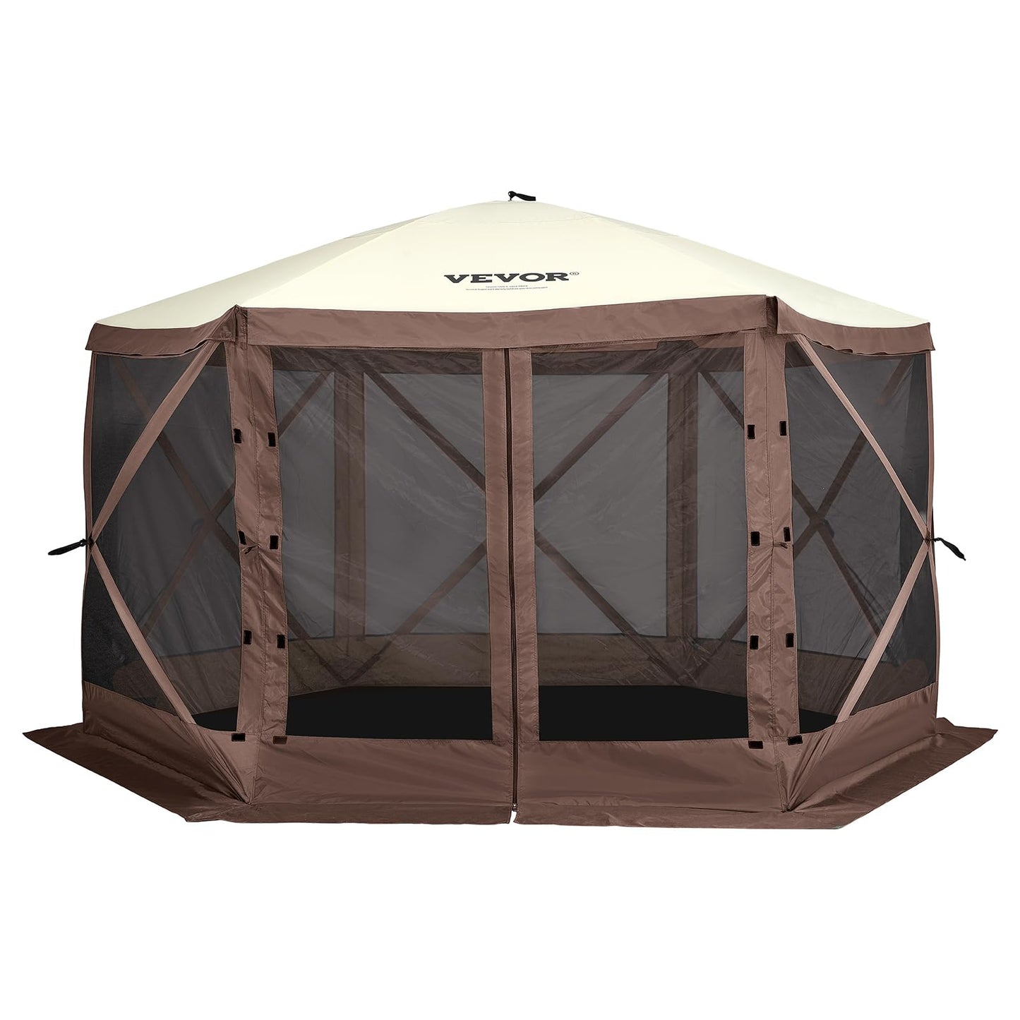 VEVOR Pop Up Gazebo Screen Tent 6 Sided Canopy Sun Shelter with 6 Removable Privacy Wind Cloths & Mesh Windows, 10x10FT Quick Set Screen Tent with Mosquito Netting, Army Green