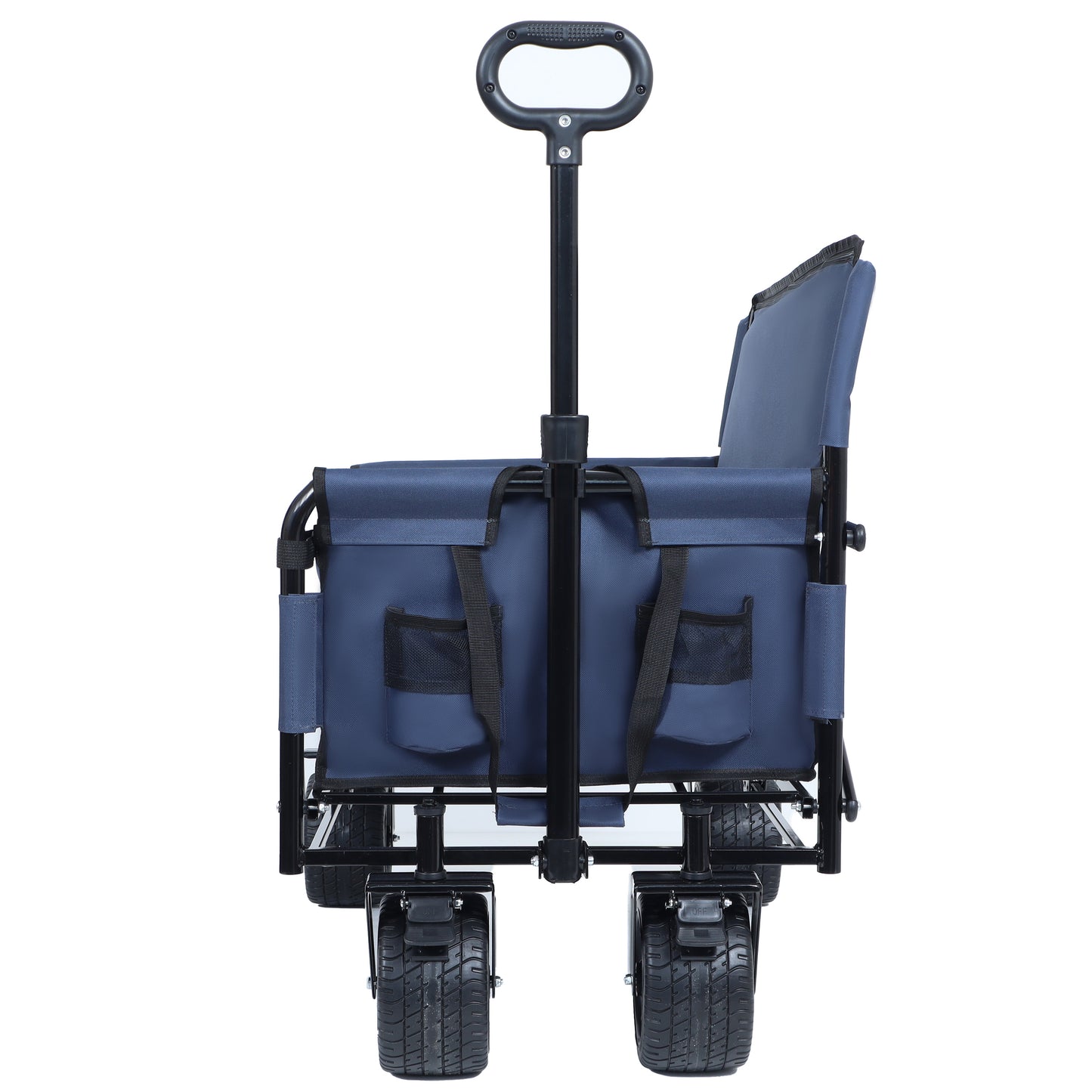 3-in-1 Convertible Folding Wagon Cart With Bench Seat & Rear-Mounted Folding Tabletop -500lbs Heavy-Duty Utility Wagon 180L Capacity All-Terrain Wheels For Camping Beach Sports Garden Dark Blue