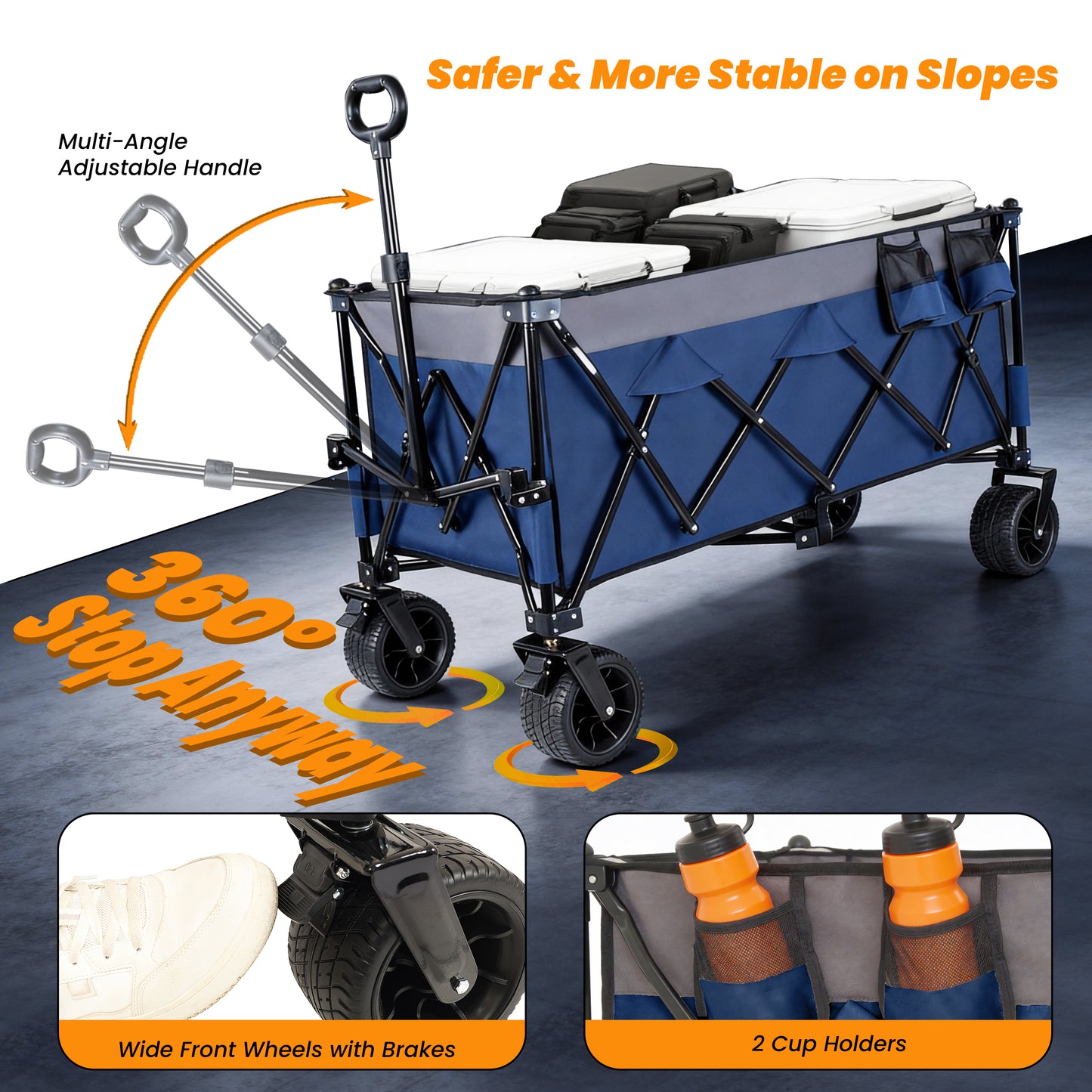 51- Inch Extended Heavy- Duty Foldable Utility Wagon  480lbs  Patented Ultra- Stable Frame  1-6 Space- Saving Fold  Portable And Collapsible For Beach  Sports  And Garden Use Dark Blue- Gray