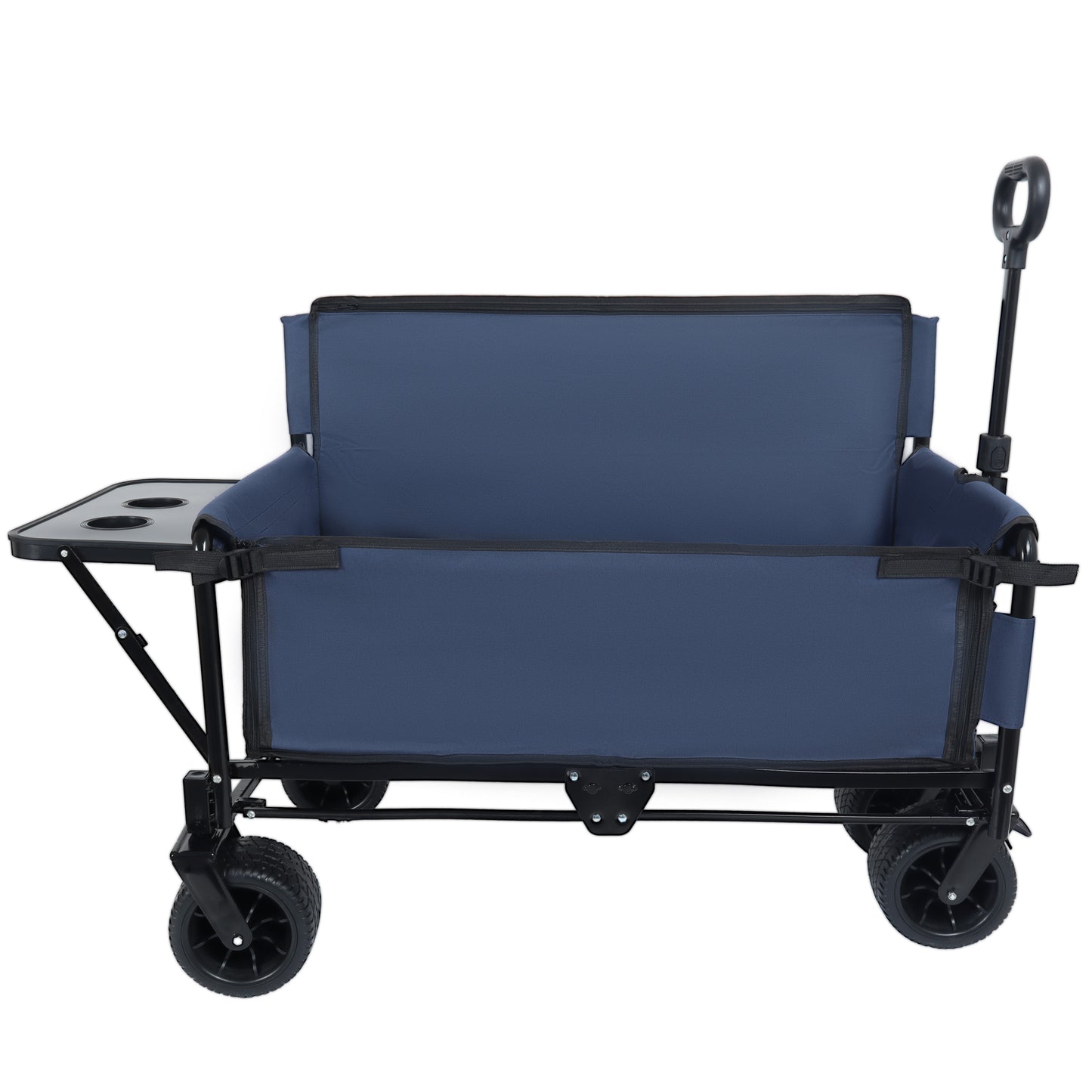3-in-1 Convertible Folding Wagon Cart With Bench Seat & Rear-Mounted Folding Tabletop -500lbs Heavy-Duty Utility Wagon 180L Capacity All-Terrain Wheels For Camping Beach Sports Garden Dark Blue
