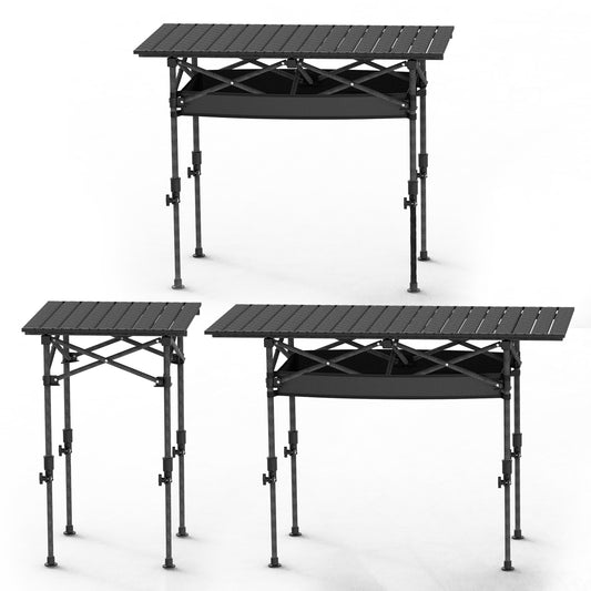 S-M-L Size Options Portable Folding Camping Table With Adjustable Height Rustproof Carbon Steel Foldable Roll-Up Camping Table For Picnic Camping Hiking Beach BBQ 55LBS Max Load
