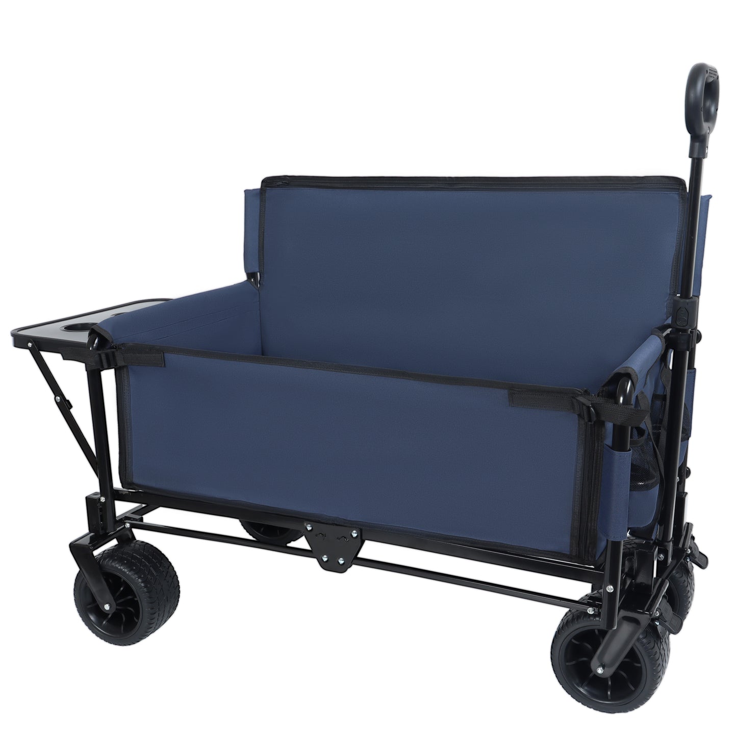 3-in-1 Convertible Folding Wagon Cart With Bench Seat & Rear-Mounted Folding Tabletop -500lbs Heavy-Duty Utility Wagon 180L Capacity All-Terrain Wheels For Camping Beach Sports Garden Dark Blue