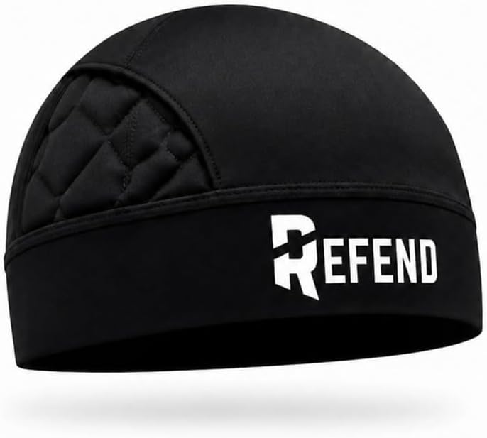 Football Skull Cap Padded, Helmet Liner with Crown Cushion, Comfort Fit, Breathable Lightweight Low Profile Beanie for Men Youth Black