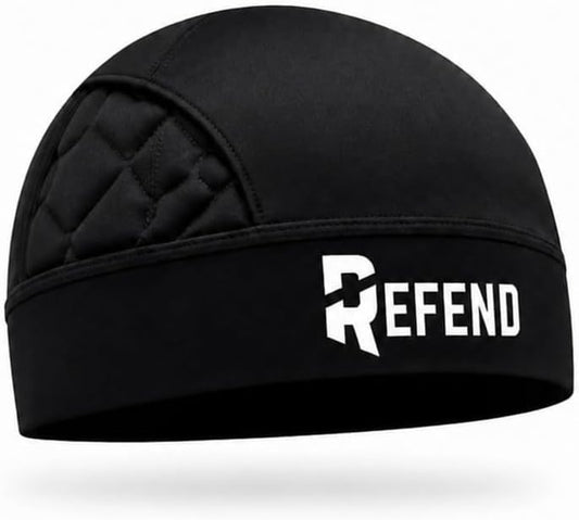 Football Skull Cap Padded, Helmet Liner with Crown Cushion, Comfort Fit, Breathable Lightweight Low Profile Beanie for Men Youth Black