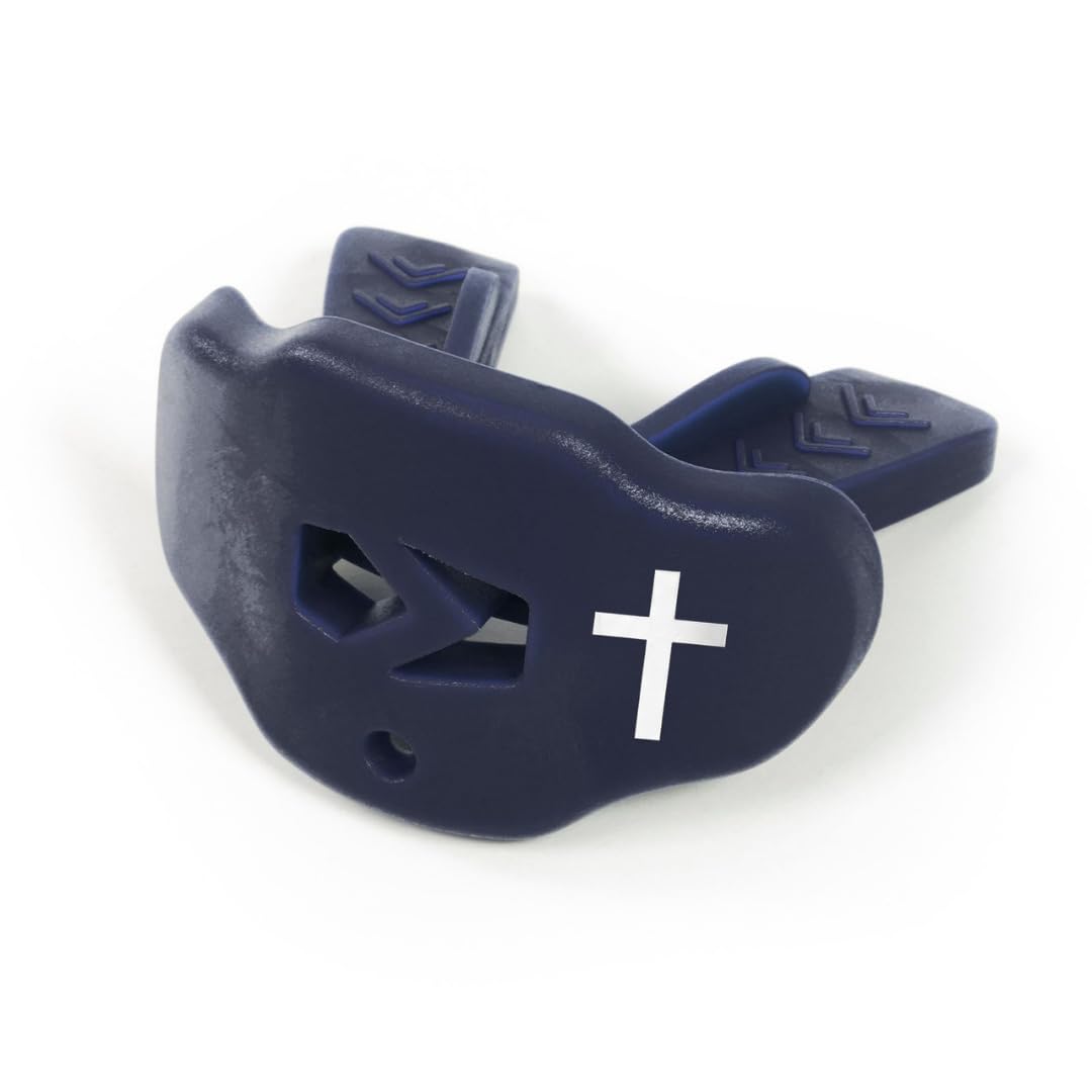 SLEEFS Football Mouth Guard - Youth Mouthguard with Strap - Lip/Teeth Protector Mouthpiece - No Boil - for Youth/Adults, Maximum Air Flow, for All Sports - Cross