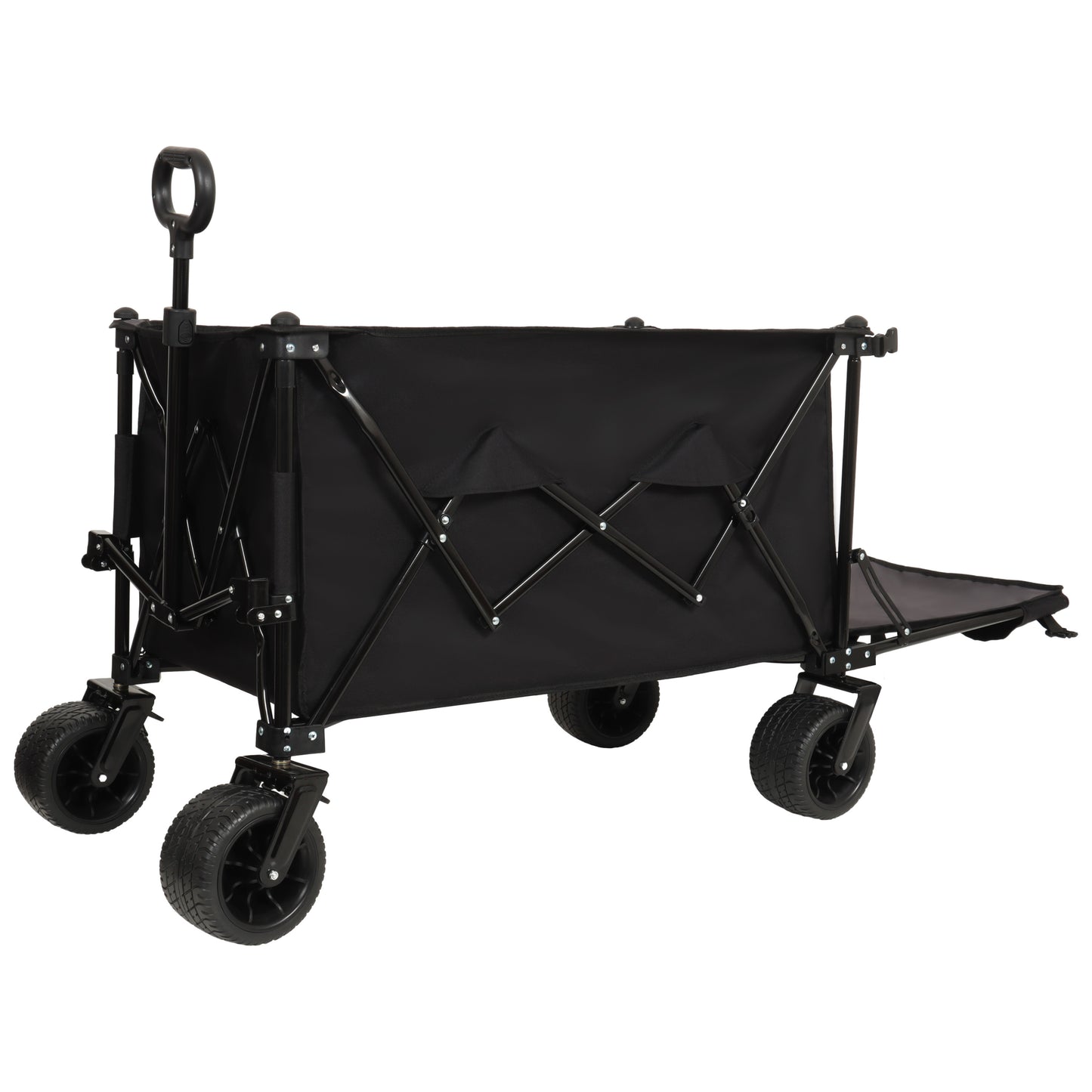Foldable Wagon With Extended Tailgate  Extra Long Extender Wagon Cart Beach Wagon Cart Heavy Duty 480LBS With Large All- Terrain Beach Wheels  Black-  Gray