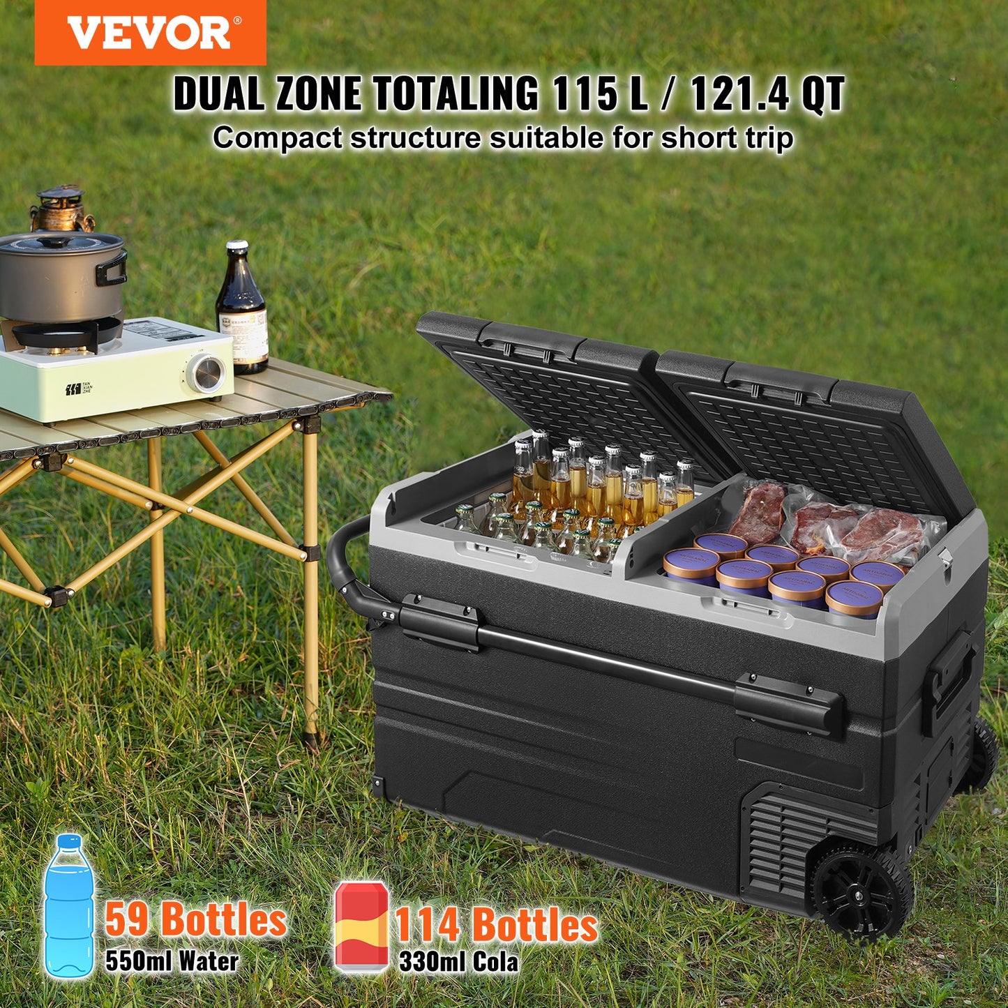 Portable Car Refrigerator Freezer Compressor 115 L Dual Zone For Car Home