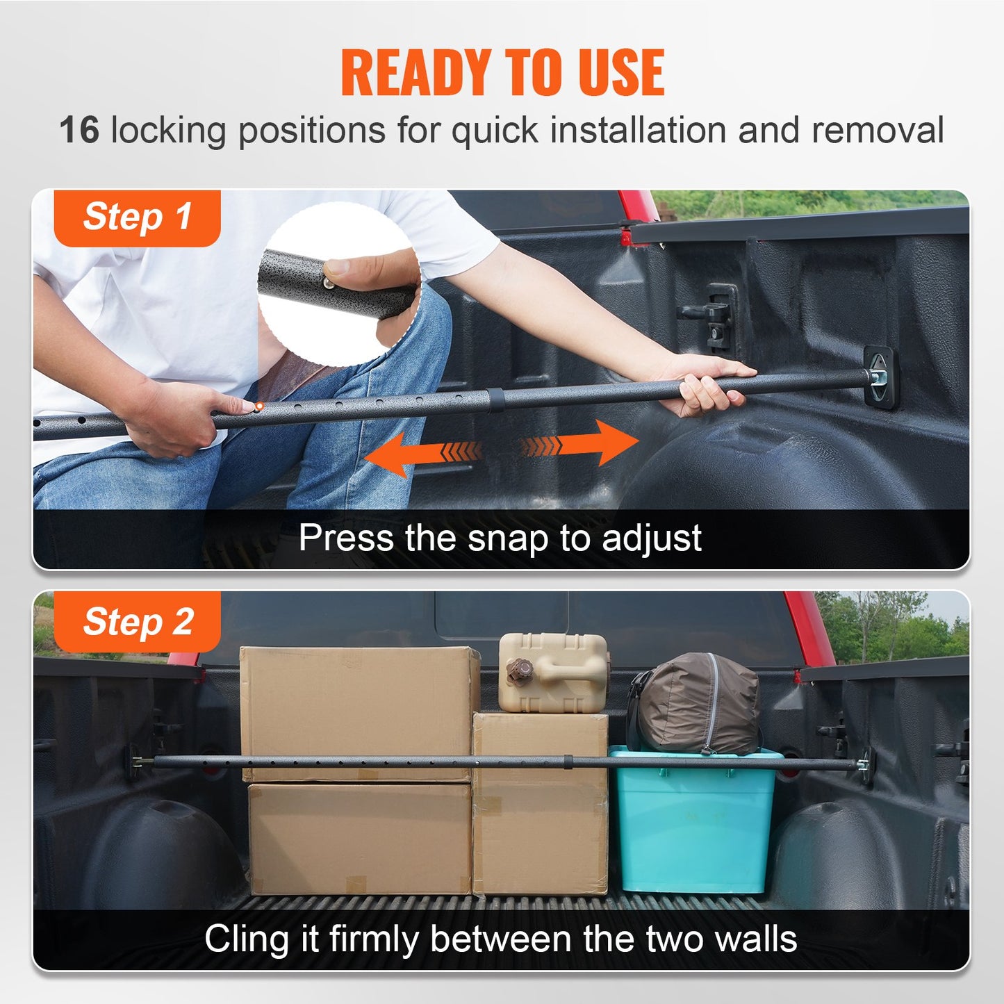 Cargo Bar, Truck Bed Bar Adjustable From Heavy-duty Steel Cargo Stabilizer Bar With 220 Lbs Capacity, Truck Load Bar Stop Sliding For Pickup Truck Bed, SUV, Minitruck