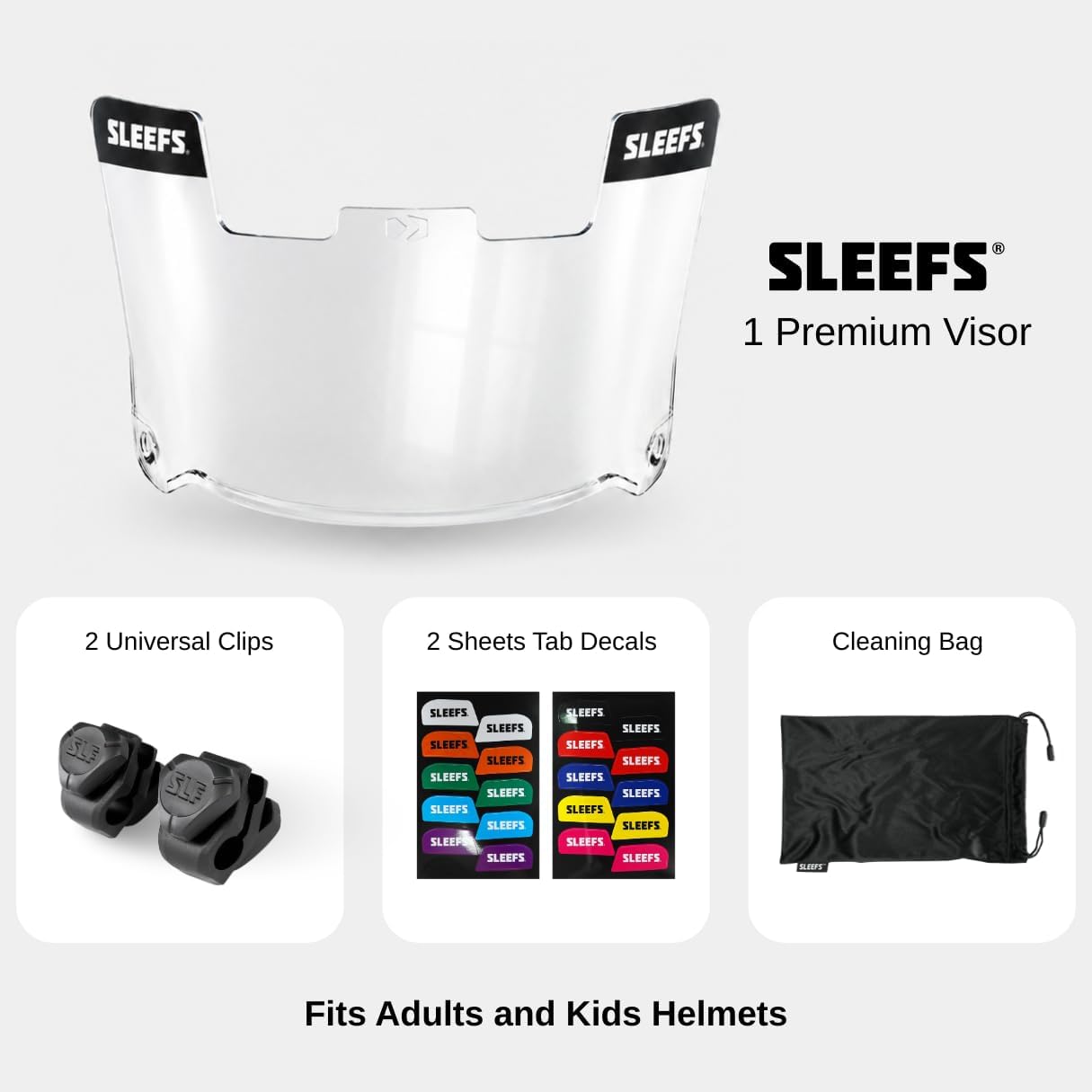 SLEEFS Clear Football Visor for Helmet - Professional Football Visor - Face & Eye Shield - Fits Youth & Adult Helmets - Includes Quick Visor Clips for Easy Installation