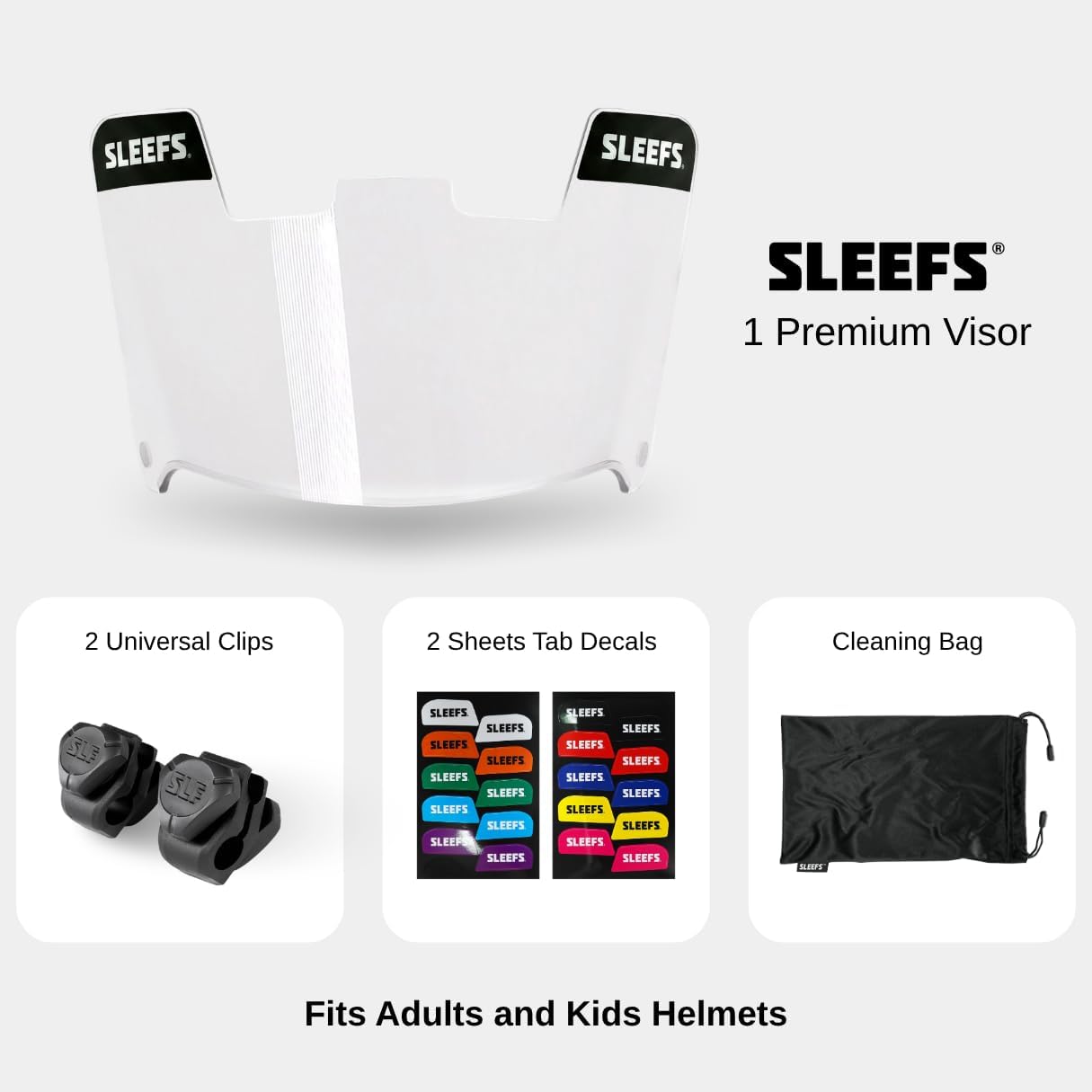 SLEEFS Clear Football Visor for Helmet - Professional Football Visor - Face & Eye Shield - Fits Youth & Adult Helmets - Includes Quick Visor Clips for Easy Installation