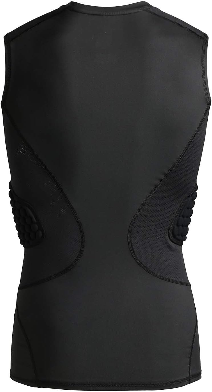 COOLOMG Mens Football Padded Compression Shirt Chest Rib Protector Baseball | Adult Heart Sternum Guard, 3-Pad Undershirt for Lacrosse Rugby Softball