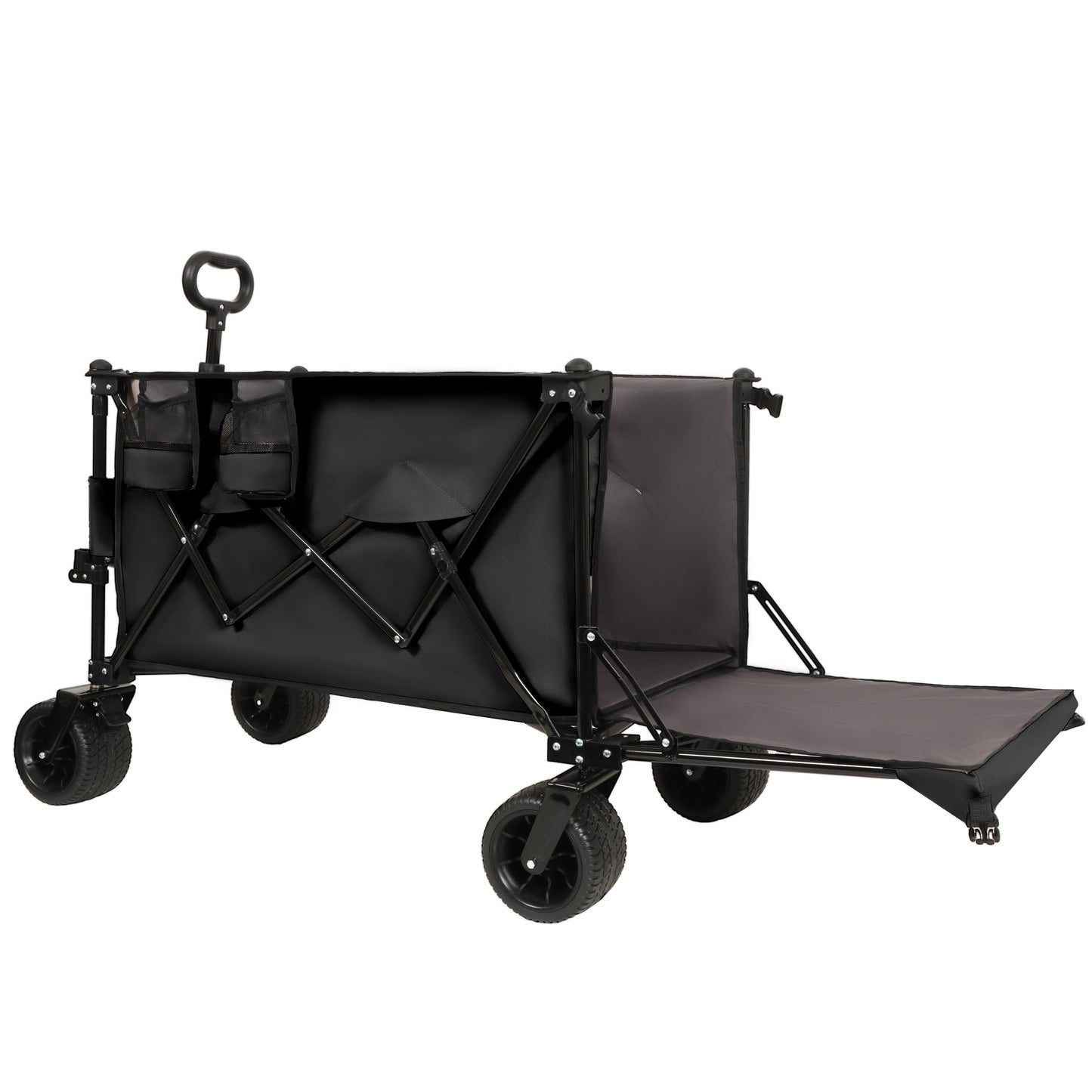 Foldable Wagon With Extended Tailgate  Extra Long Extender Wagon Cart Beach Wagon Cart Heavy Duty 480LBS With Large All- Terrain Beach Wheels  Black-  Gray