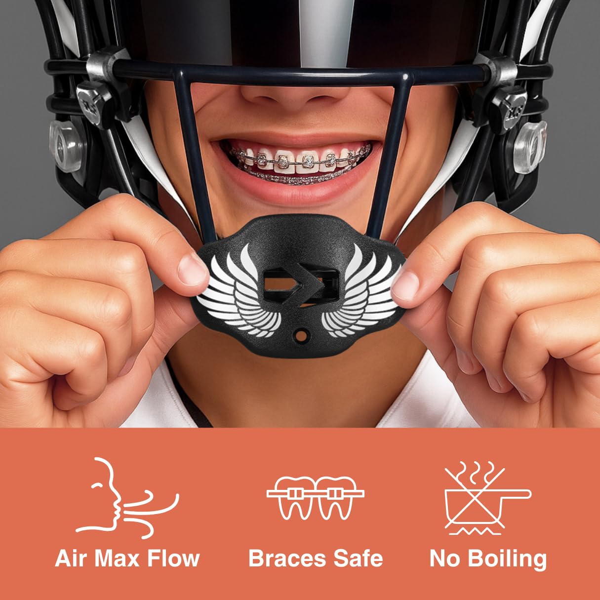 SLEEFS Football Mouth Guard - Youth Mouthguard with Strap - Lip/Teeth Protector Mouthpiece - No Boil - for Youth/Adults, Maximum Air Flow, for All Sports - Cross