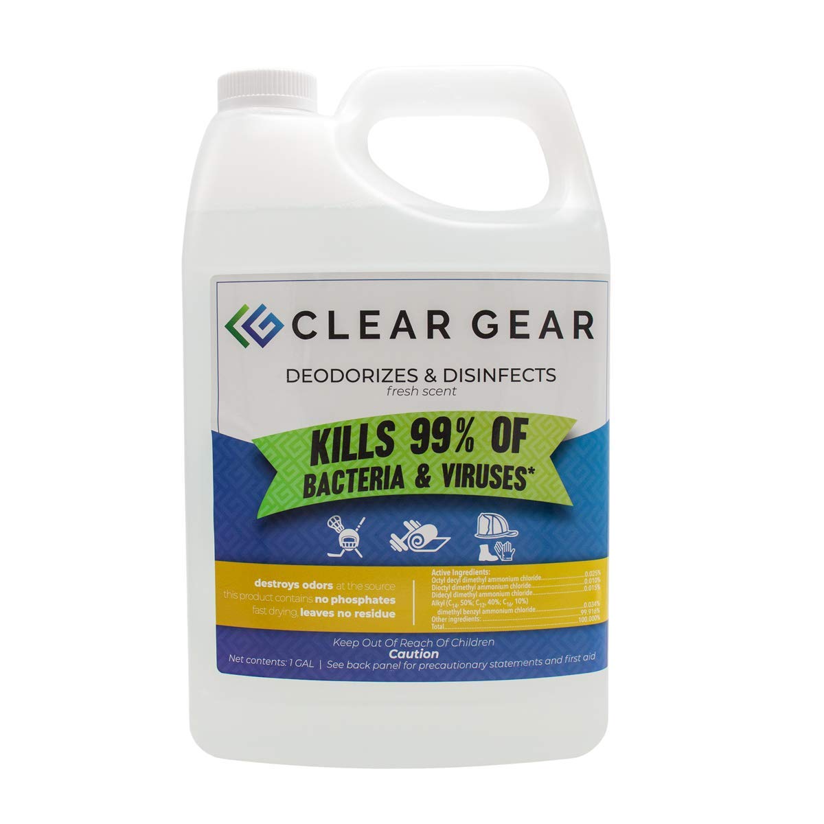 Clear Gear Disinfectant Cleaner, and Deodorizer For Sports Equipment, Gyms, and Fitness Centers - EPA-Registered, Hospital Grade, Made in USA - 1-Pack of 32 Oz Bottle Disinfecting Spray