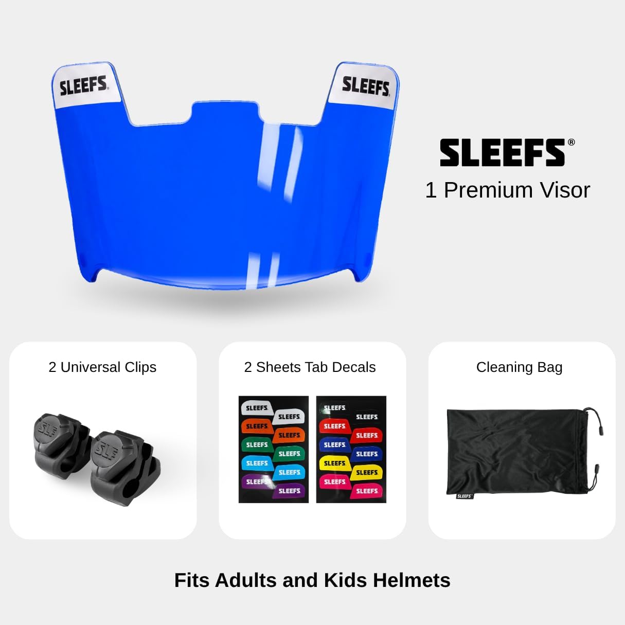 SLEEFS Clear Football Visor for Helmet - Professional Football Visor - Face & Eye Shield - Fits Youth & Adult Helmets - Includes Quick Visor Clips for Easy Installation