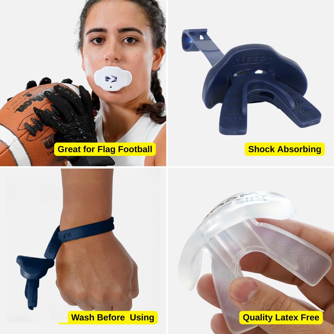 SLEEFS Football Mouth Guard - Youth Mouthguard with Strap - Lip/Teeth Protector Mouthpiece - No Boil - for Youth/Adults, Maximum Air Flow, for All Sports - Cross