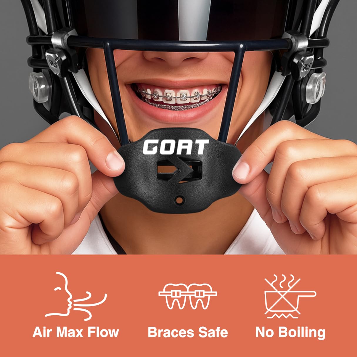 SLEEFS Football Mouth Guard - Youth Mouthguard with Strap - Lip/Teeth Protector Mouthpiece - No Boil - for Youth/Adults, Maximum Air Flow, for All Sports - Cross