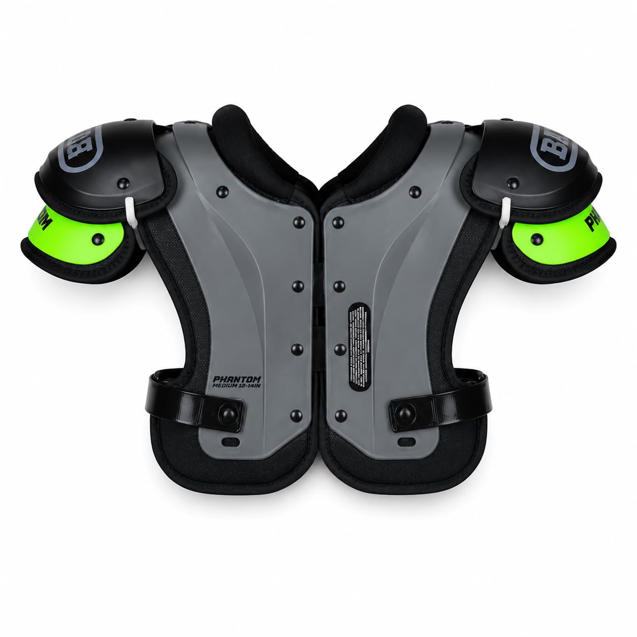 Battle Sports Phantom Football Shoulder Pads | Leaf-spring technology absorbs shock, Molded chest plate, Permanent sternum protector, Wide-coverage foam neck roll