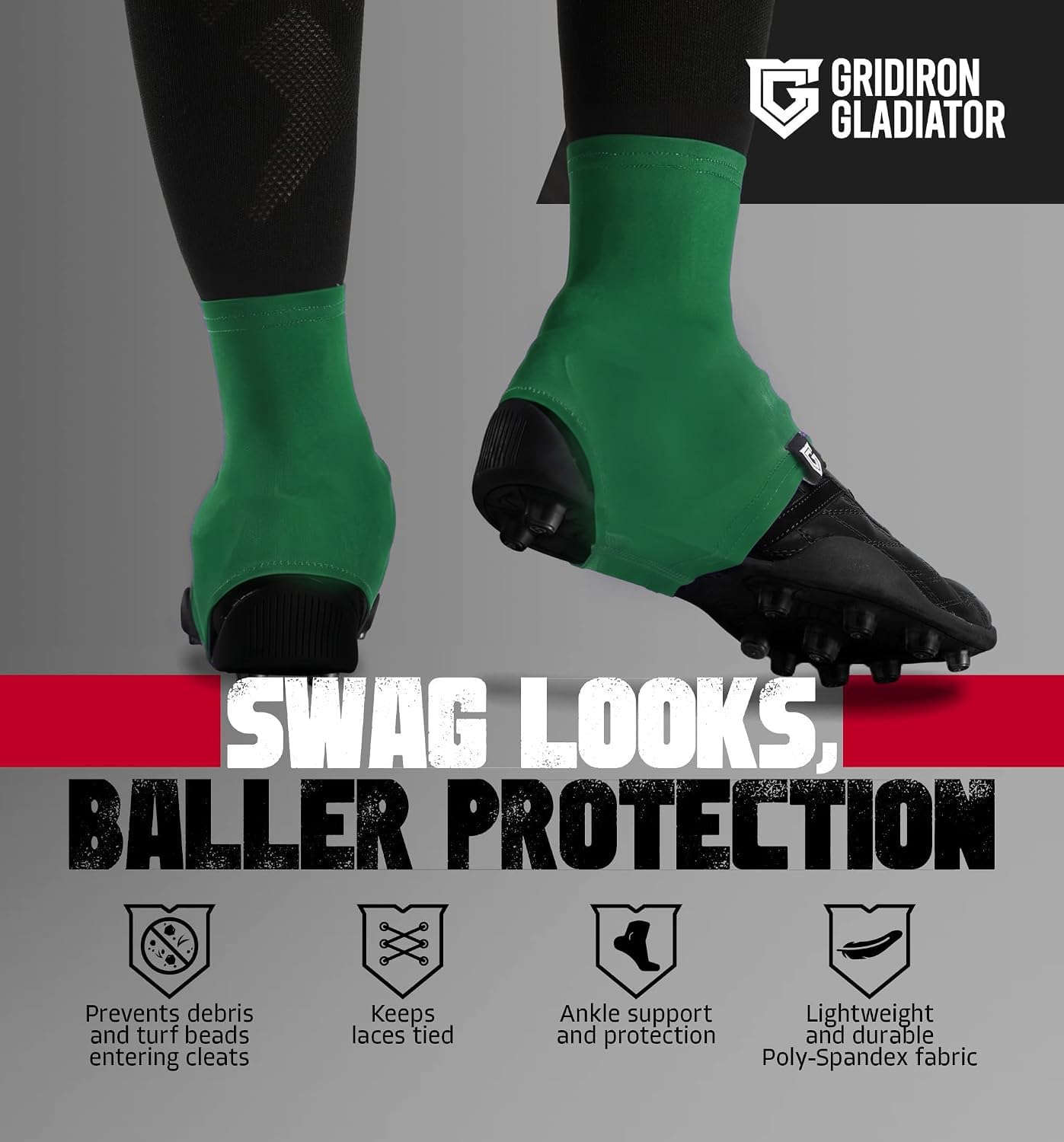 Gridiron Gladiator Football Spats - Spat Cleat Covers for Youth or Adult - Cover Cleats for Baseball Soccer Football - Shoe Sleeves - Sports Gear - Green - Medium
