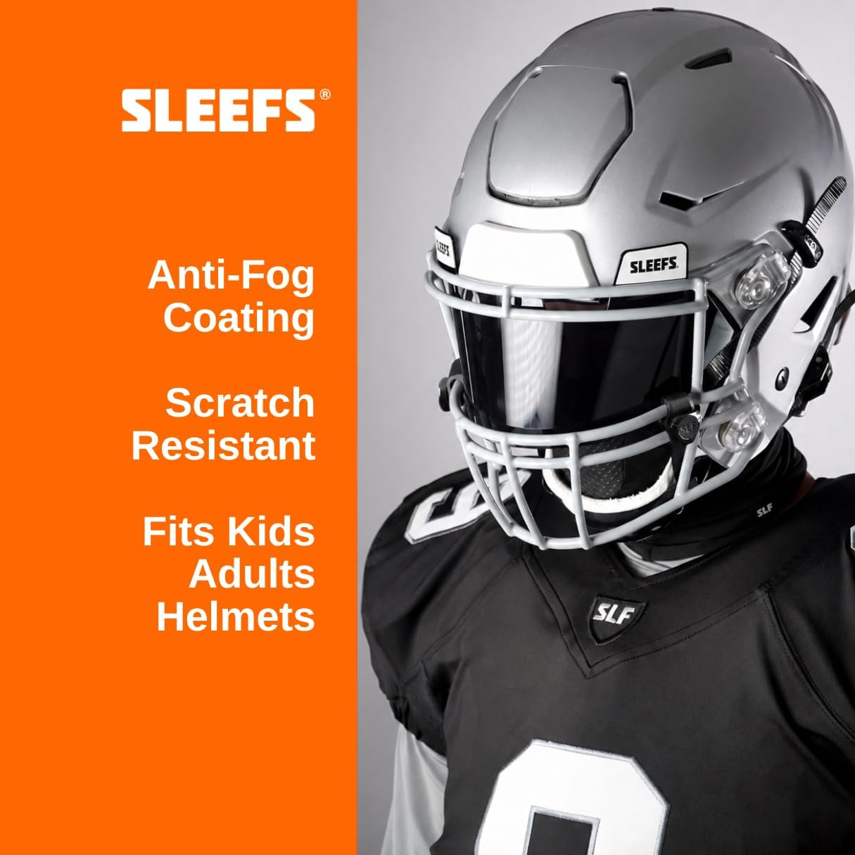 SLEEFS Clear Football Visor for Helmet - Professional Football Visor - Face & Eye Shield - Fits Youth & Adult Helmets - Includes Quick Visor Clips for Easy Installation