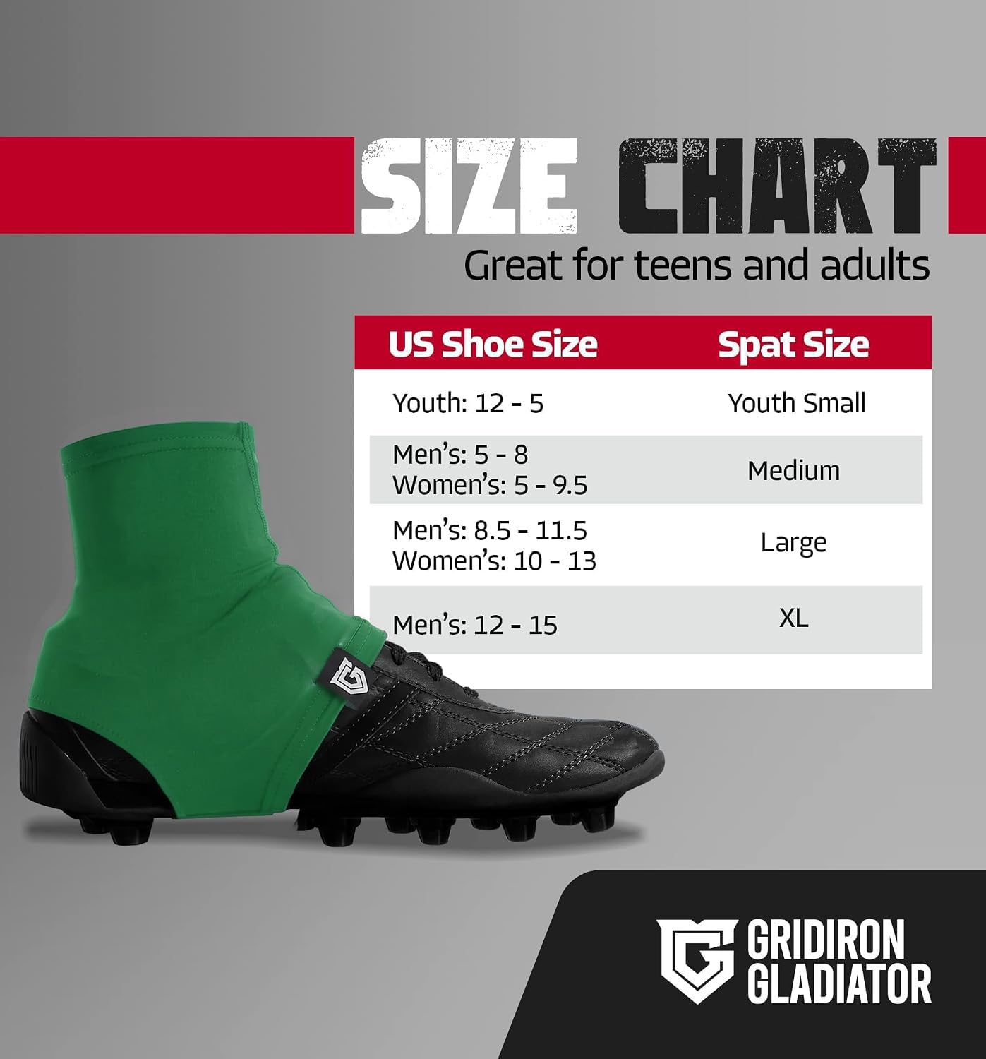 Gridiron Gladiator Football Spats - Spat Cleat Covers for Youth or Adult - Cover Cleats for Baseball Soccer Football - Shoe Sleeves - Sports Gear - Green - Medium