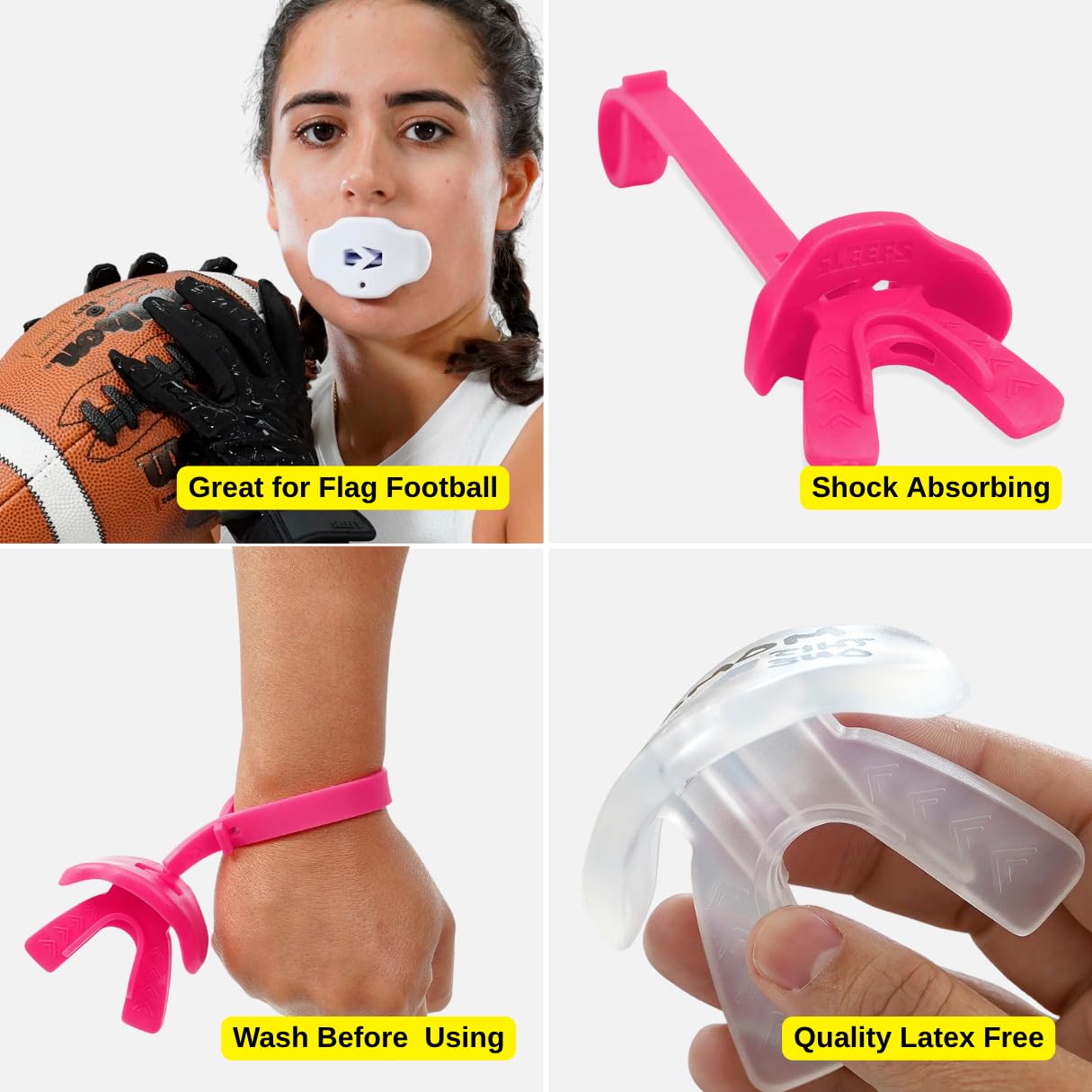 SLEEFS Football Mouth Guard - Youth Mouthguard with Strap - Lip/Teeth Protector Mouthpiece - No Boil - for Youth/Adults, Maximum Air Flow, for All Sports - Cross