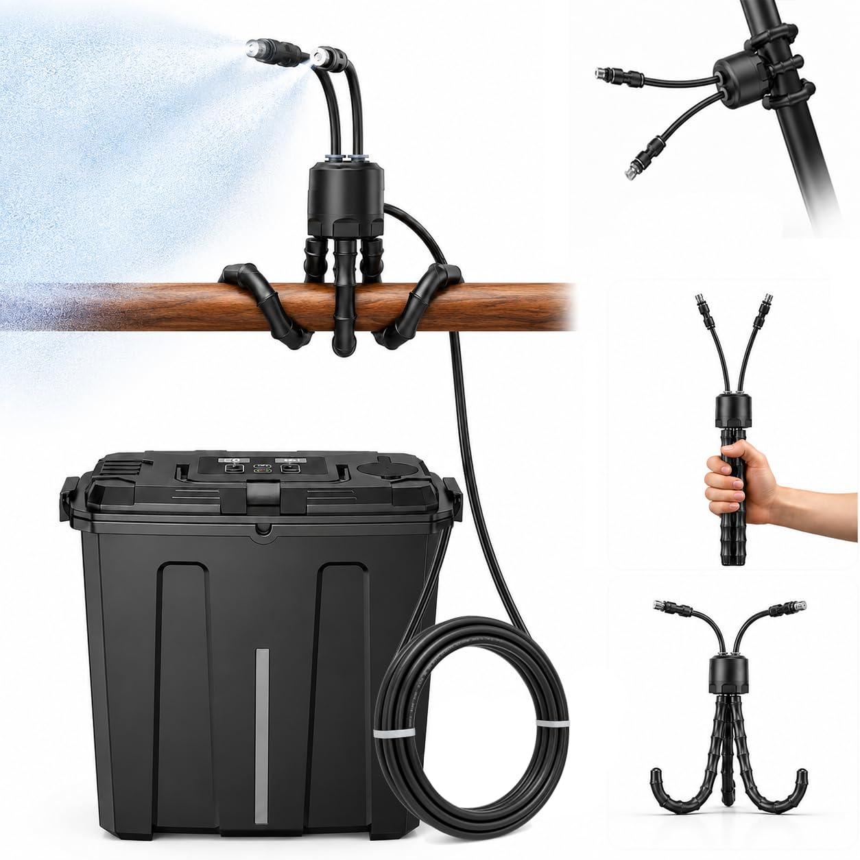 Ausic Portable Misting System, Battery Powered Outdoor Water Mister with 9L Bucket & Rechargeable Pump (Consecutive 8Hrs), Misters for Outside Patio Cooling, for Sports, Camping, Tailgating, Umbrella