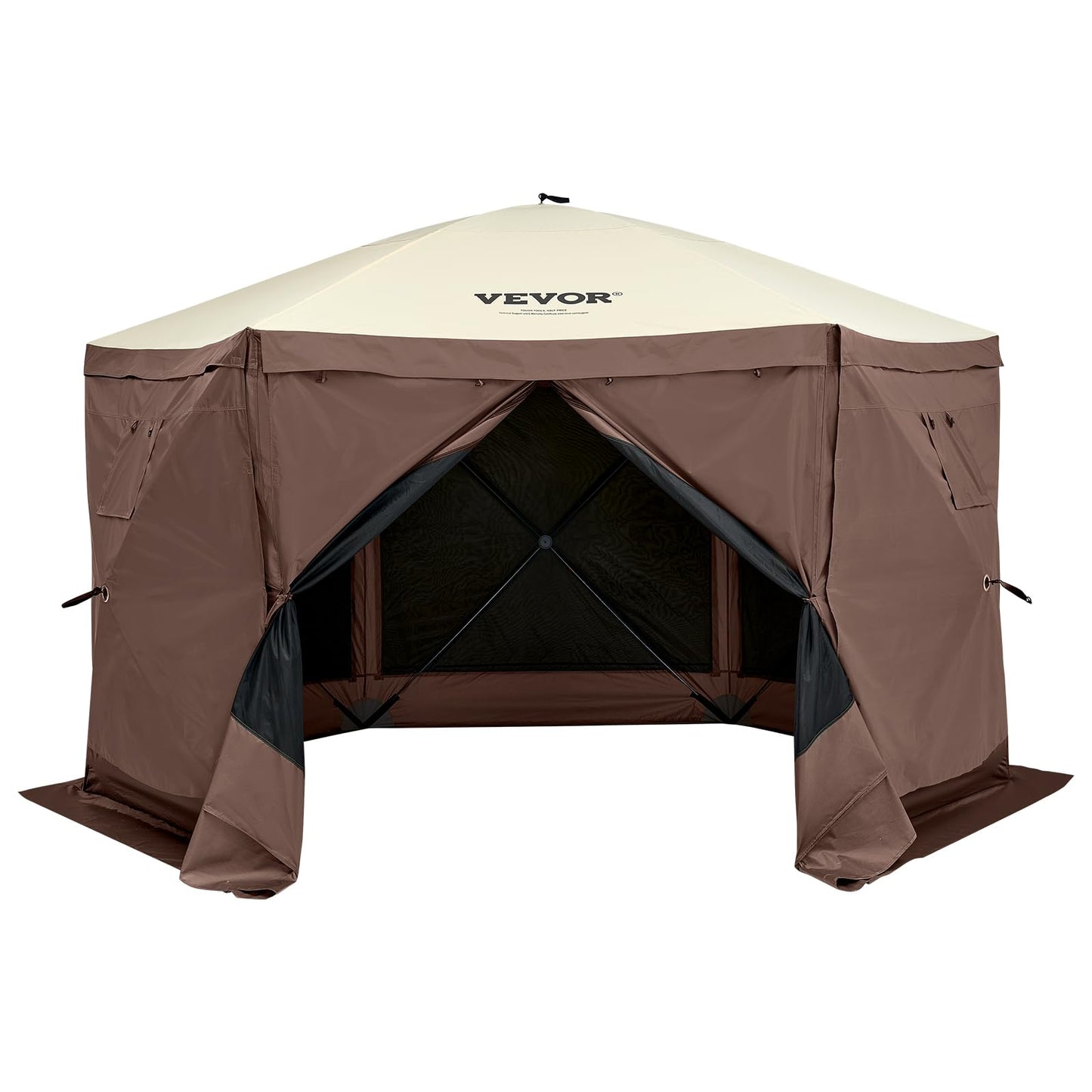VEVOR Pop Up Gazebo Screen Tent 6 Sided Canopy Sun Shelter with 6 Removable Privacy Wind Cloths & Mesh Windows, 10x10FT Quick Set Screen Tent with Mosquito Netting, Army Green