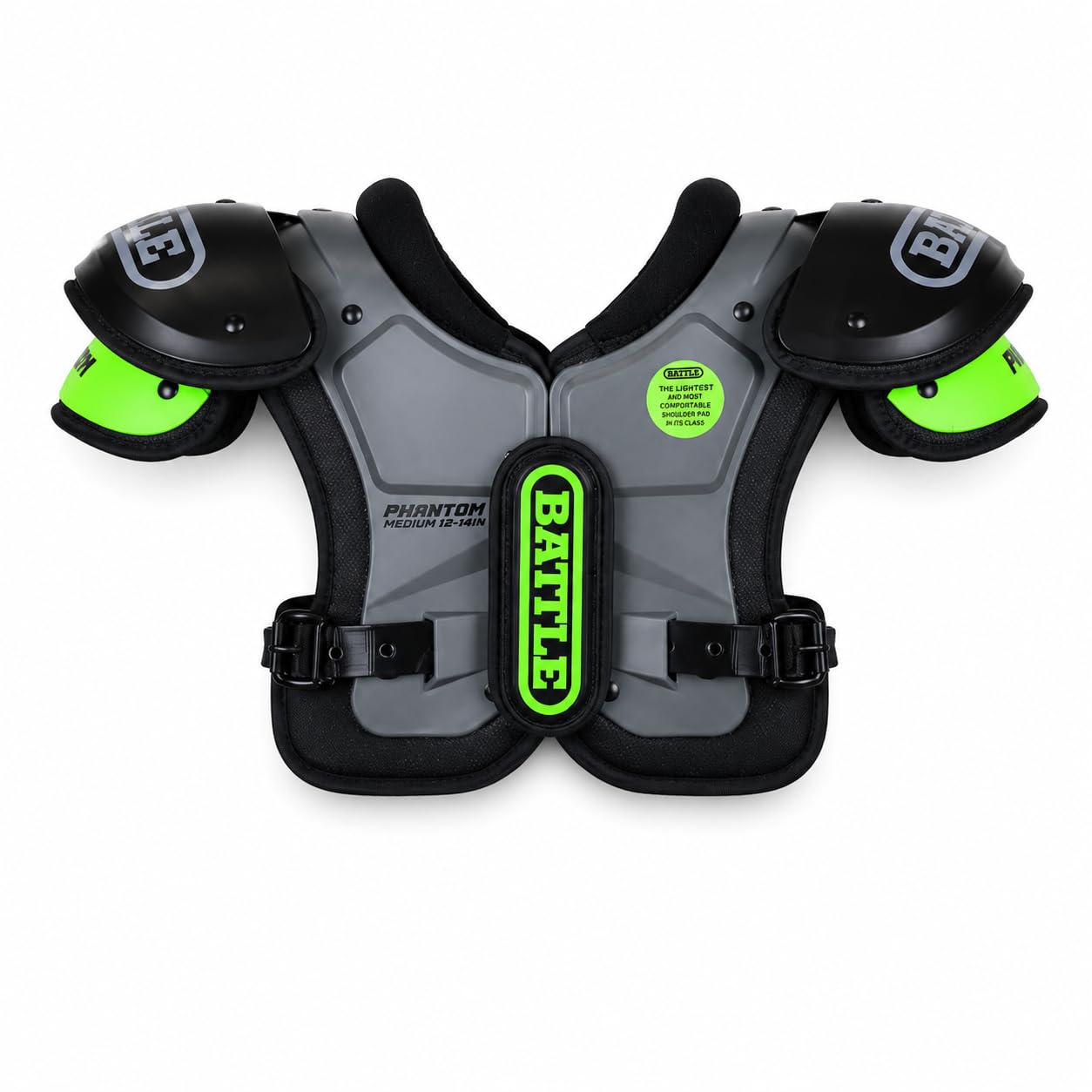 Battle Sports Phantom Football Shoulder Pads | Leaf-spring technology absorbs shock, Molded chest plate, Permanent sternum protector, Wide-coverage foam neck roll