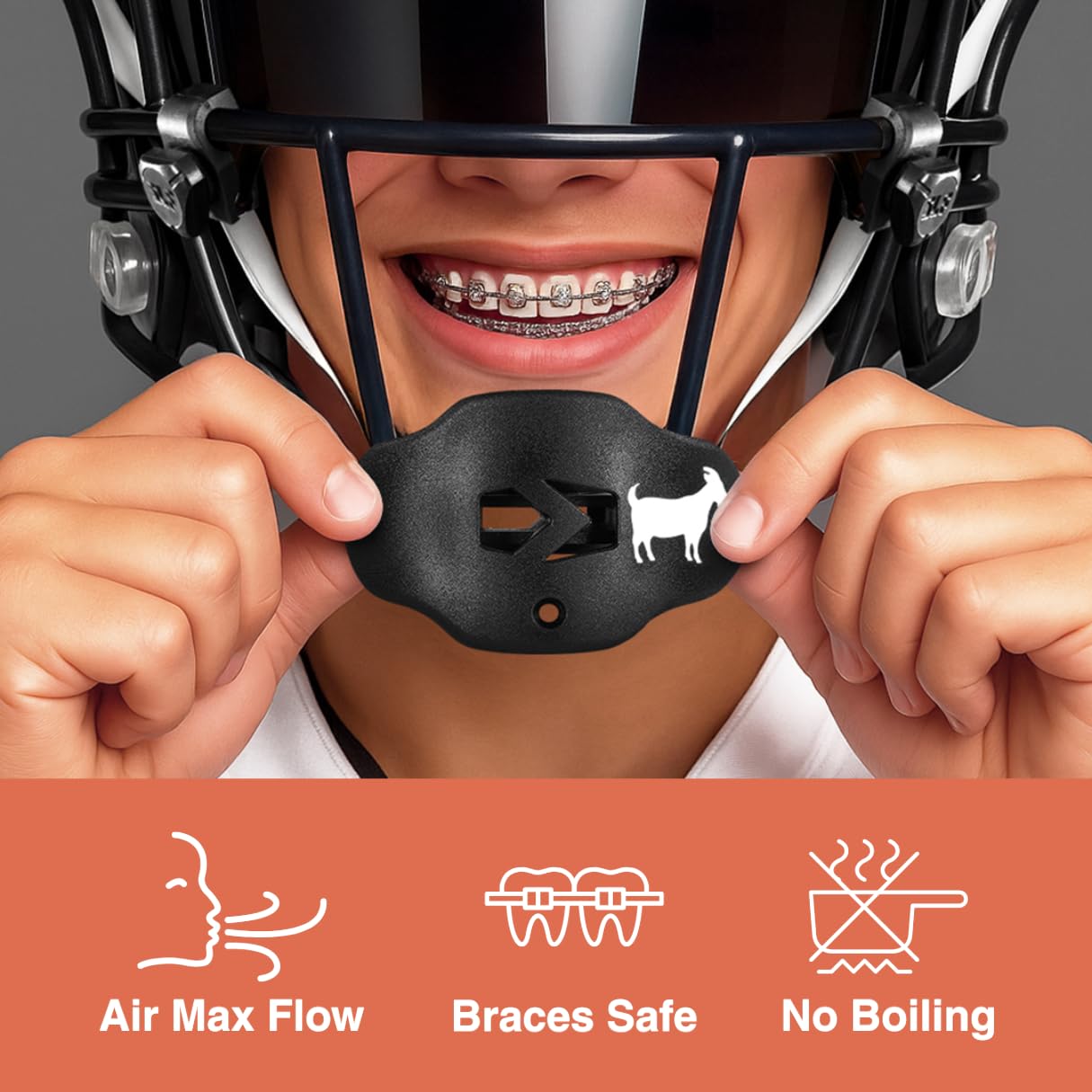 SLEEFS Football Mouth Guard - Youth Mouthguard with Strap - Lip/Teeth Protector Mouthpiece - No Boil - for Youth/Adults, Maximum Air Flow, for All Sports - Cross