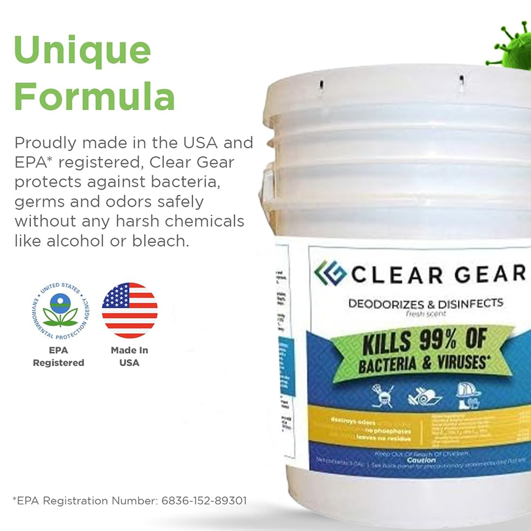 Clear Gear Disinfectant Cleaner, and Deodorizer For Sports Equipment, Gyms, and Fitness Centers - EPA-Registered, Hospital Grade, Made in USA - 1-Pack of 32 Oz Bottle Disinfecting Spray