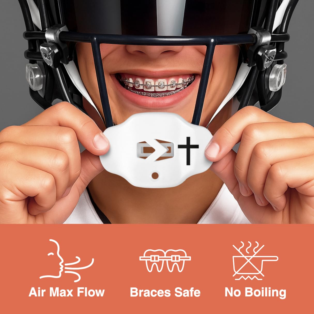 SLEEFS Football Mouth Guard - Youth Mouthguard with Strap - Lip/Teeth Protector Mouthpiece - No Boil - for Youth/Adults, Maximum Air Flow, for All Sports - Cross