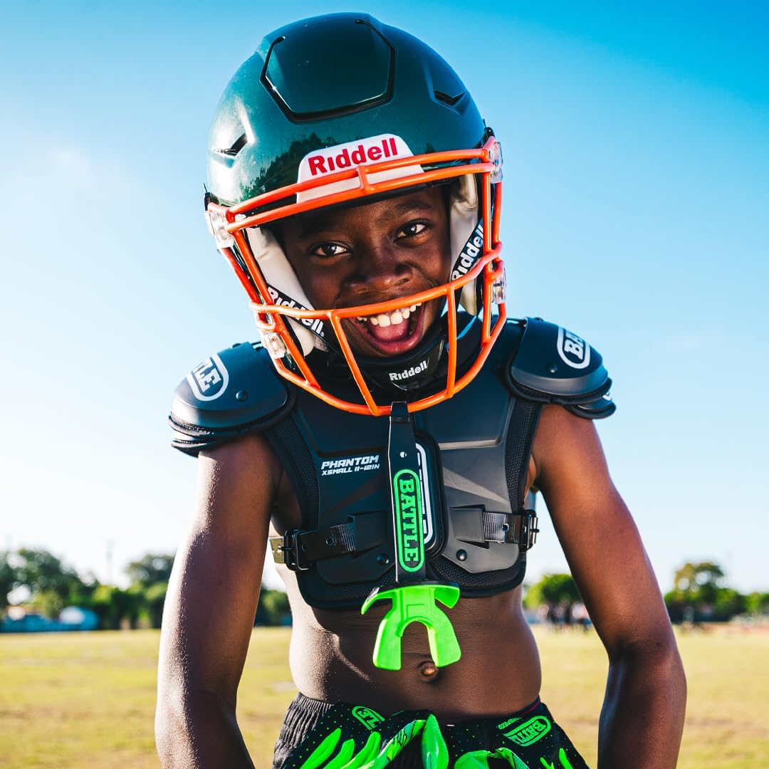 Battle Sports Phantom Football Shoulder Pads | Leaf-spring technology absorbs shock, Molded chest plate, Permanent sternum protector, Wide-coverage foam neck roll
