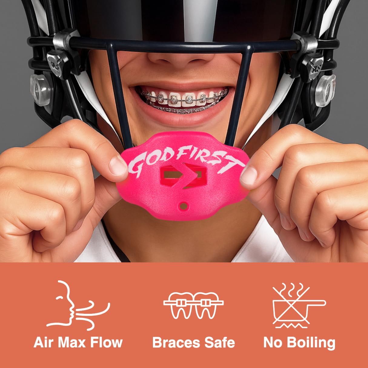 SLEEFS Football Mouth Guard - Youth Mouthguard with Strap - Lip/Teeth Protector Mouthpiece - No Boil - for Youth/Adults, Maximum Air Flow, for All Sports - Cross