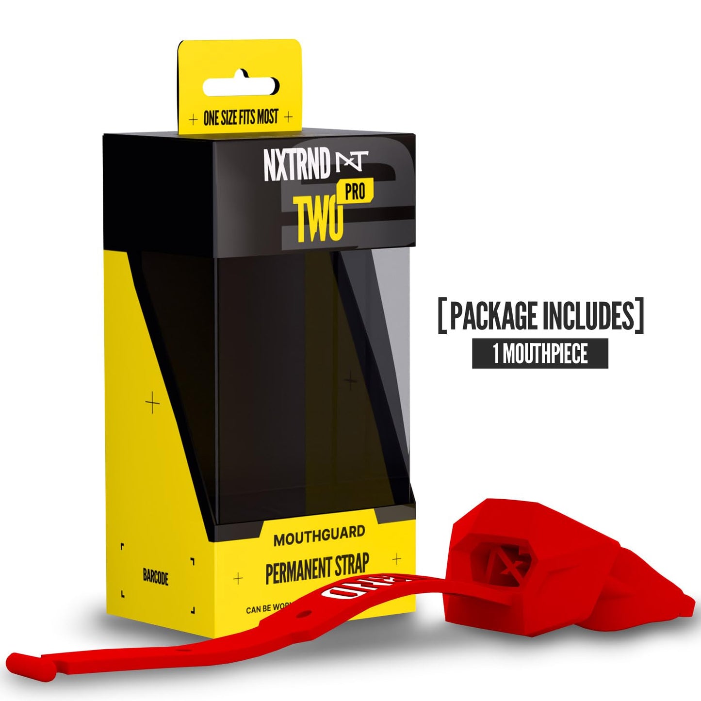 Nxtrnd Two Pro Football Mouth Guard, Permanent Strap, Fits Adult & Youth (Black)