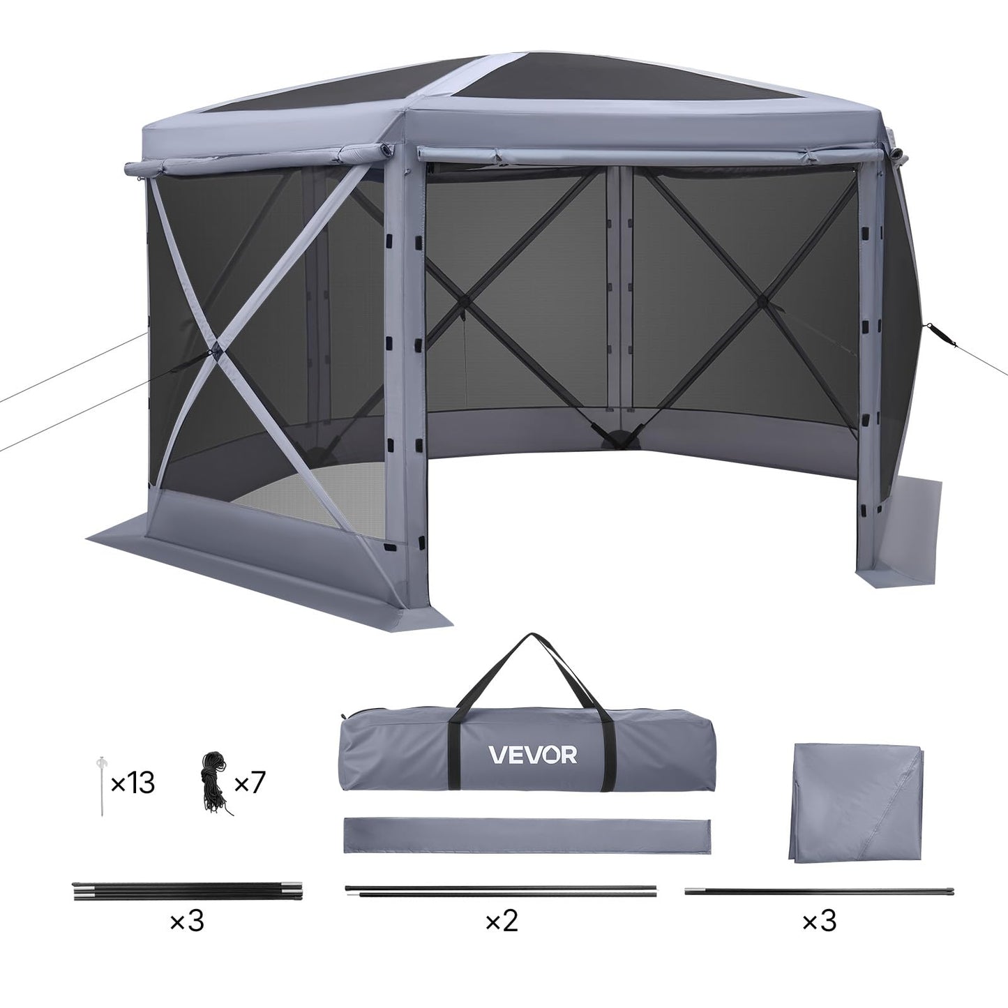 VEVOR Pop Up Gazebo Screen Tent 6 Sided Canopy Sun Shelter with 6 Removable Privacy Wind Cloths & Mesh Windows, 10x10FT Quick Set Screen Tent with Mosquito Netting, Army Green