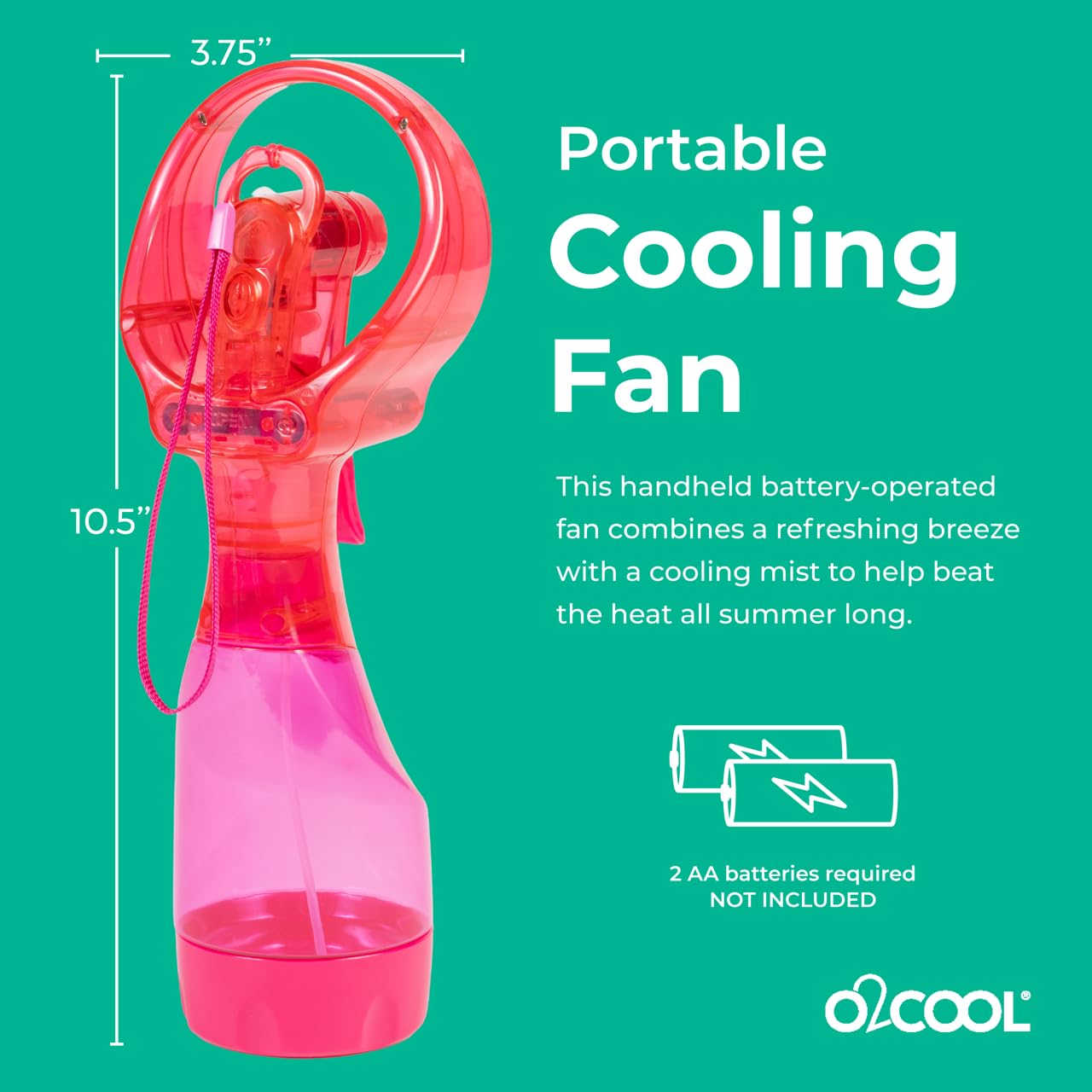 O2COOL Deluxe Handheld Battery Powered Water Misting Fan (Green)
