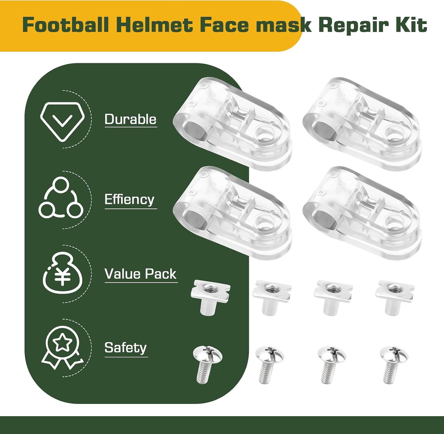Football Helmet Facemask Clips Kit for Riddell Speedflex Youth & Adult Helmet Repair Kit, Football Helmet Face Mask Bracket Hardware Kit Including Screws & Nuts - 4 PCS