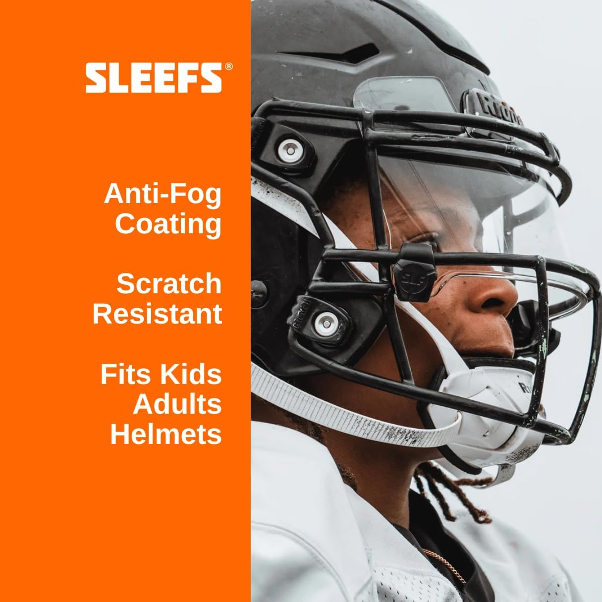 SLEEFS Clear Football Visor for Helmet - Professional Football Visor - Face & Eye Shield - Fits Youth & Adult Helmets - Includes Quick Visor Clips for Easy Installation