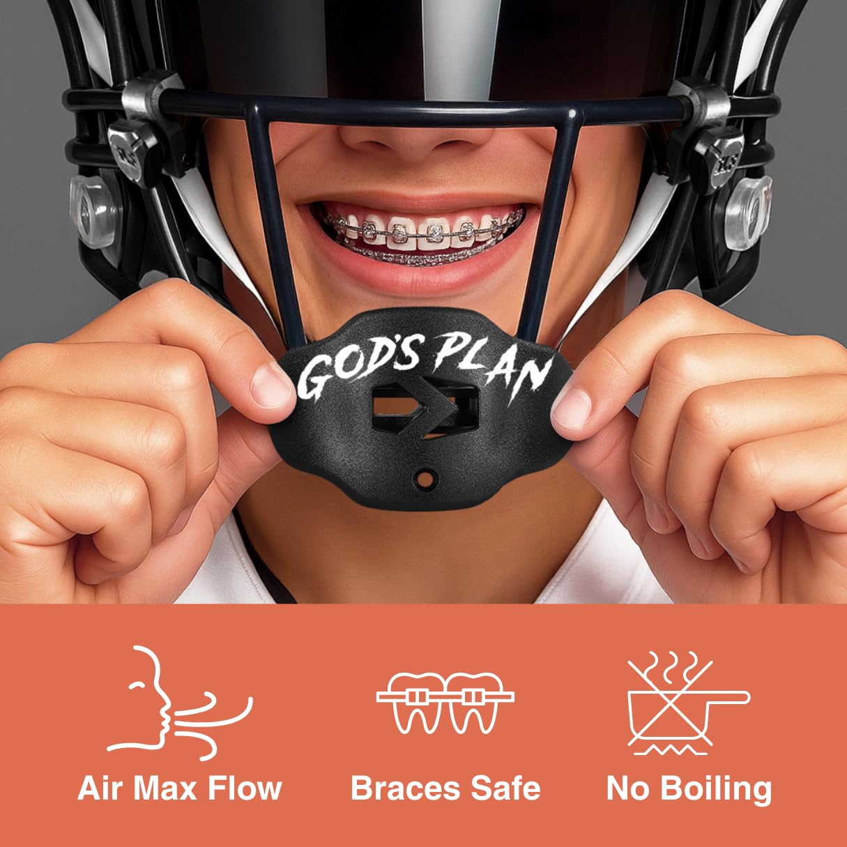 SLEEFS Football Mouth Guard - Youth Mouthguard with Strap - Lip/Teeth Protector Mouthpiece - No Boil - for Youth/Adults, Maximum Air Flow, for All Sports - Cross
