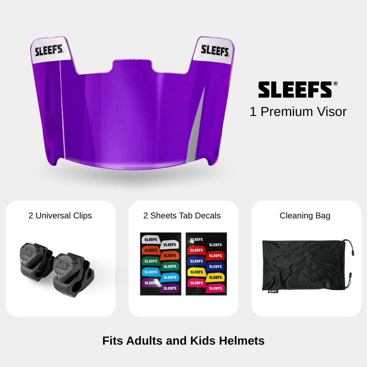 SLEEFS Clear Football Visor for Helmet - Professional Football Visor - Face & Eye Shield - Fits Youth & Adult Helmets - Includes Quick Visor Clips for Easy Installation