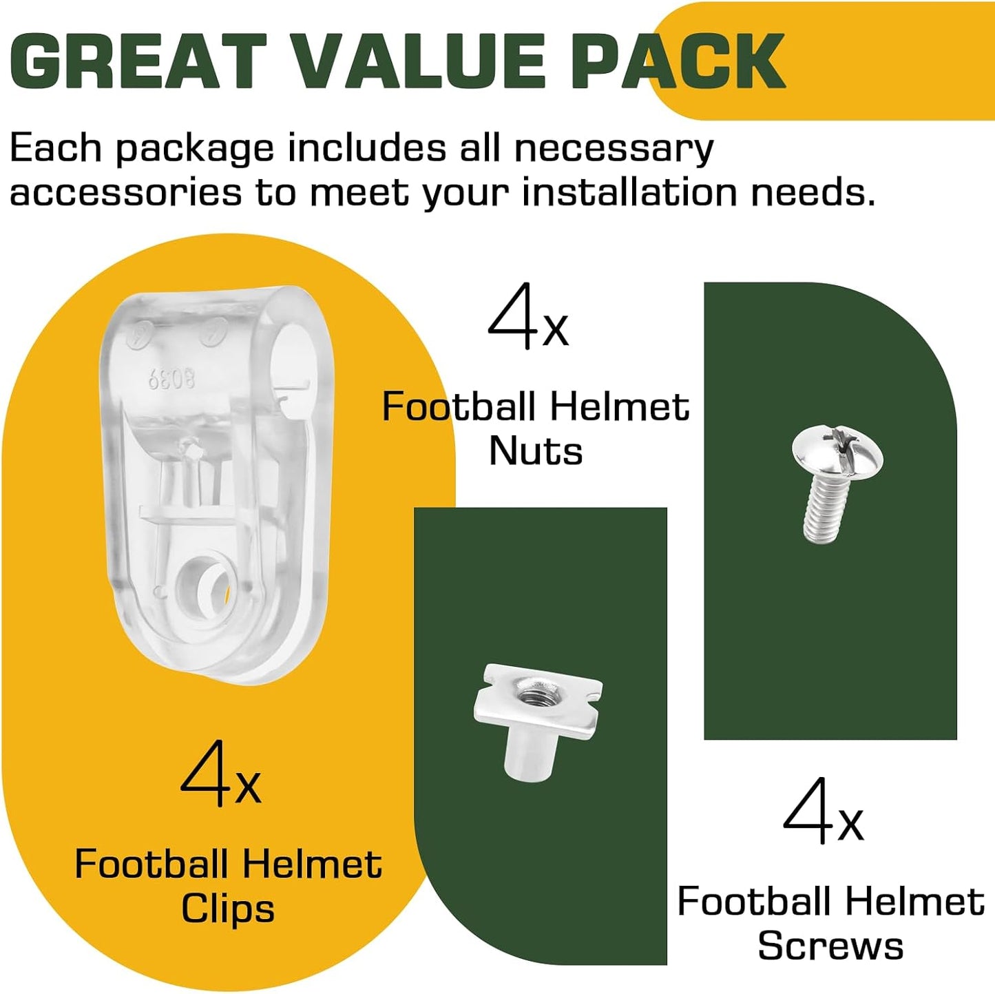 Football Helmet Facemask Clips Kit for Riddell Speedflex Youth & Adult Helmet Repair Kit, Football Helmet Face Mask Bracket Hardware Kit Including Screws & Nuts - 4 PCS