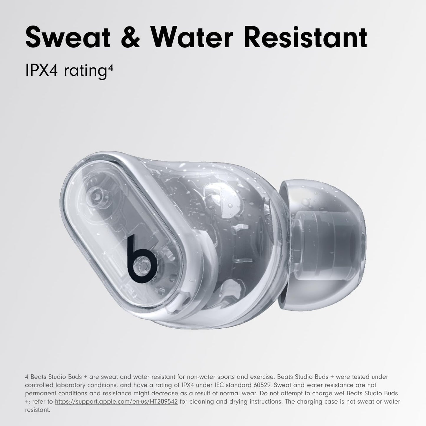 Beats Studio Buds + | True Wireless Noise Cancelling Earbuds, Enhanced Apple & Android Compatibility, Built-in Microphone, Sweat Resistant Bluetooth Headphones, Spatial Audio - Transparent
