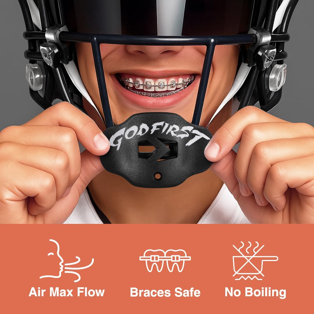 SLEEFS Football Mouth Guard - Youth Mouthguard with Strap - Lip/Teeth Protector Mouthpiece - No Boil - for Youth/Adults, Maximum Air Flow, for All Sports - Cross