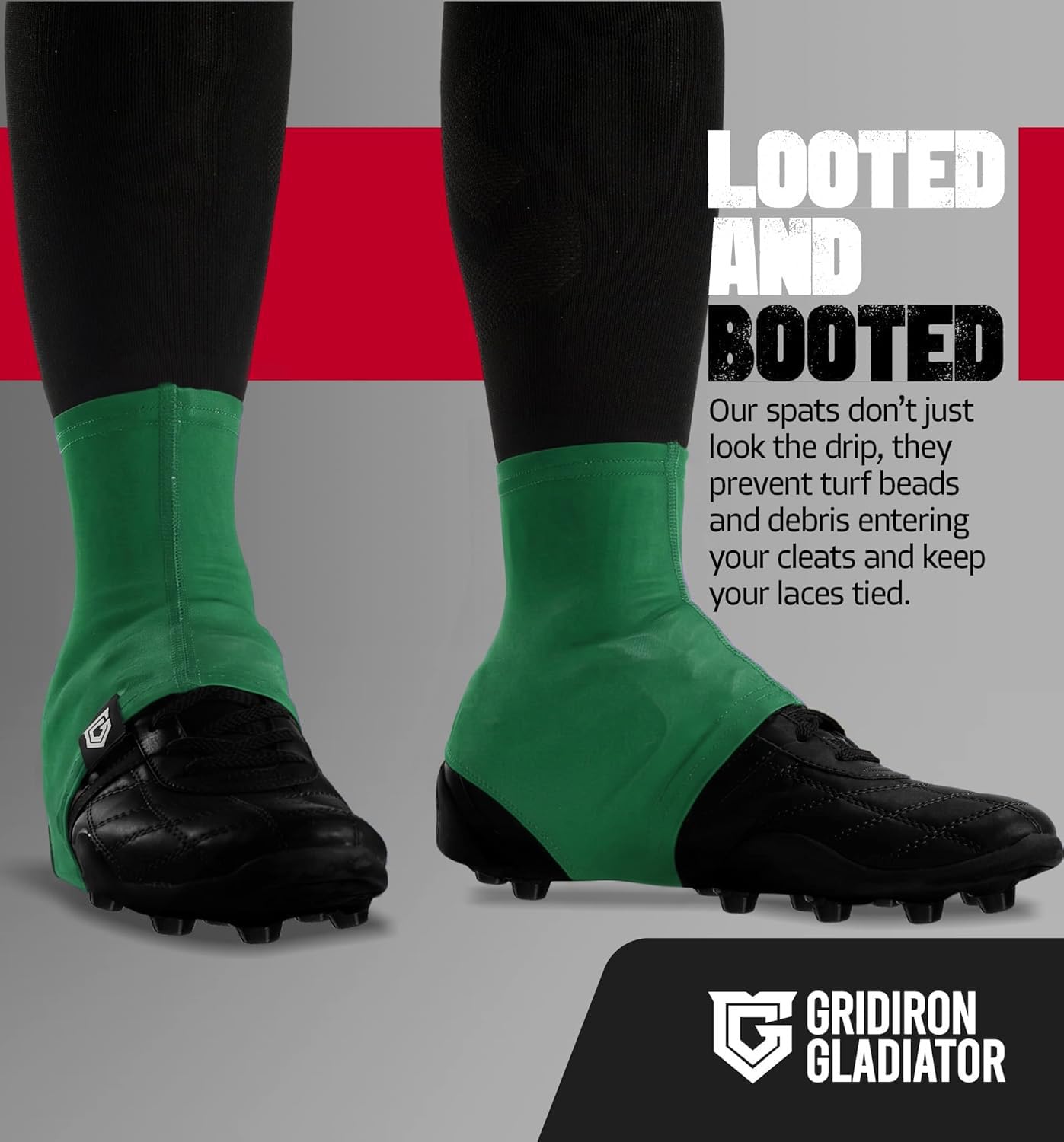 Gridiron Gladiator Football Spats - Spat Cleat Covers for Youth or Adult - Cover Cleats for Baseball Soccer Football - Shoe Sleeves - Sports Gear - Green - Medium