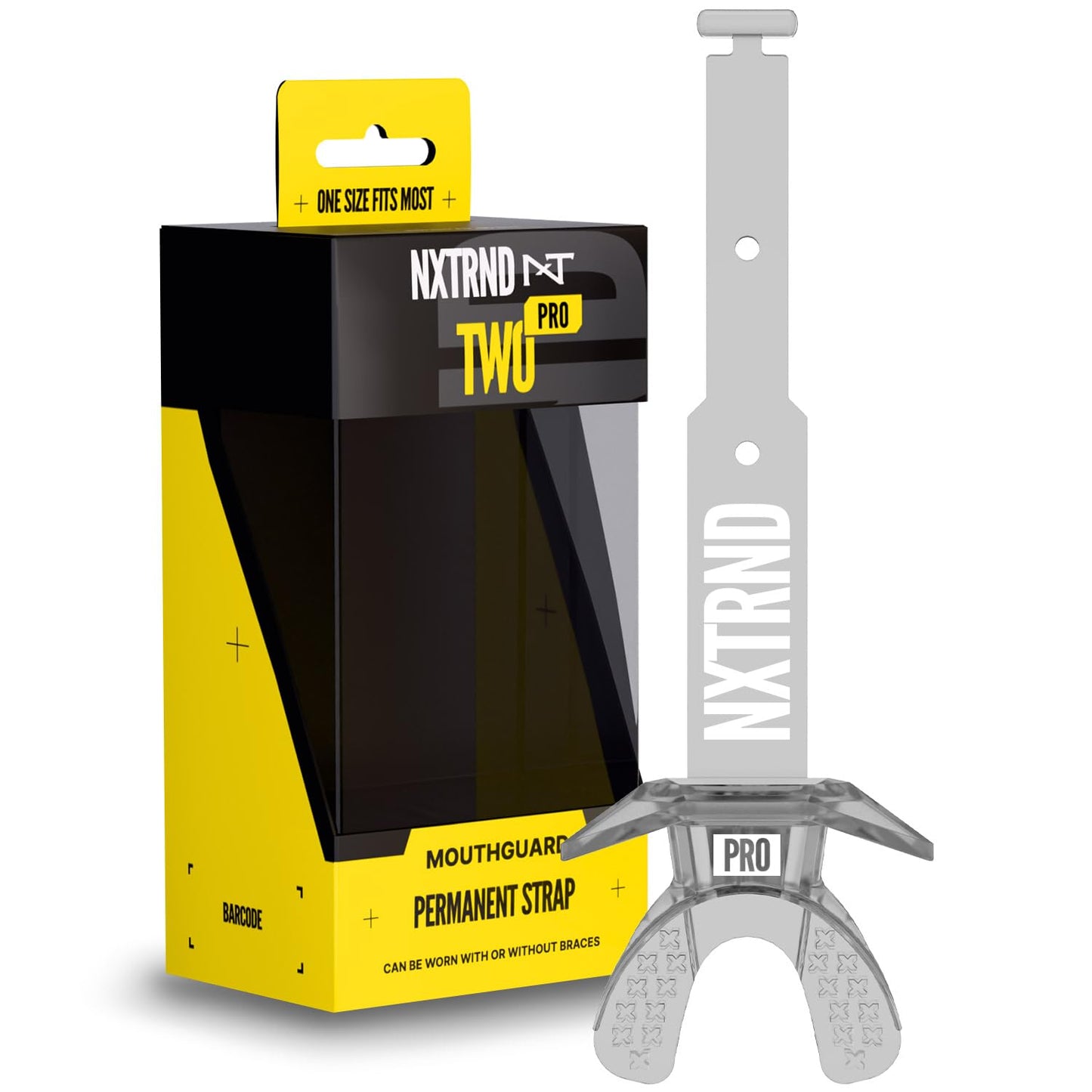 Nxtrnd Two Pro Football Mouth Guard, Permanent Strap, Fits Adult & Youth (Black)