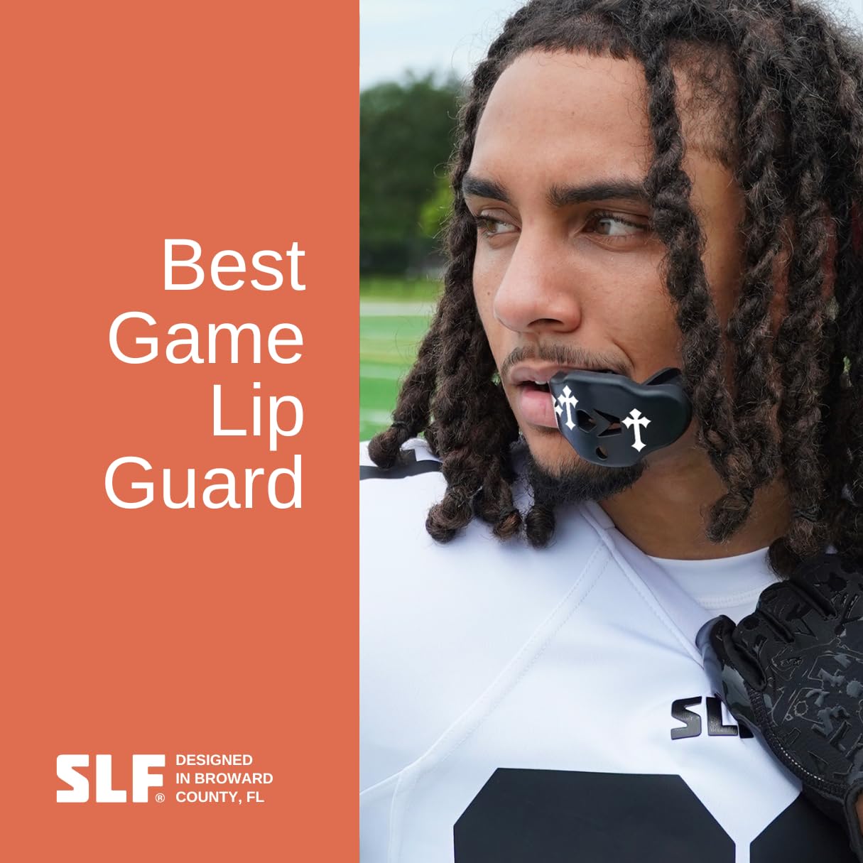 SLEEFS Football Mouth Guard - Youth Mouthguard with Strap - Lip/Teeth Protector Mouthpiece - No Boil - for Youth/Adults, Maximum Air Flow, for All Sports - Cross
