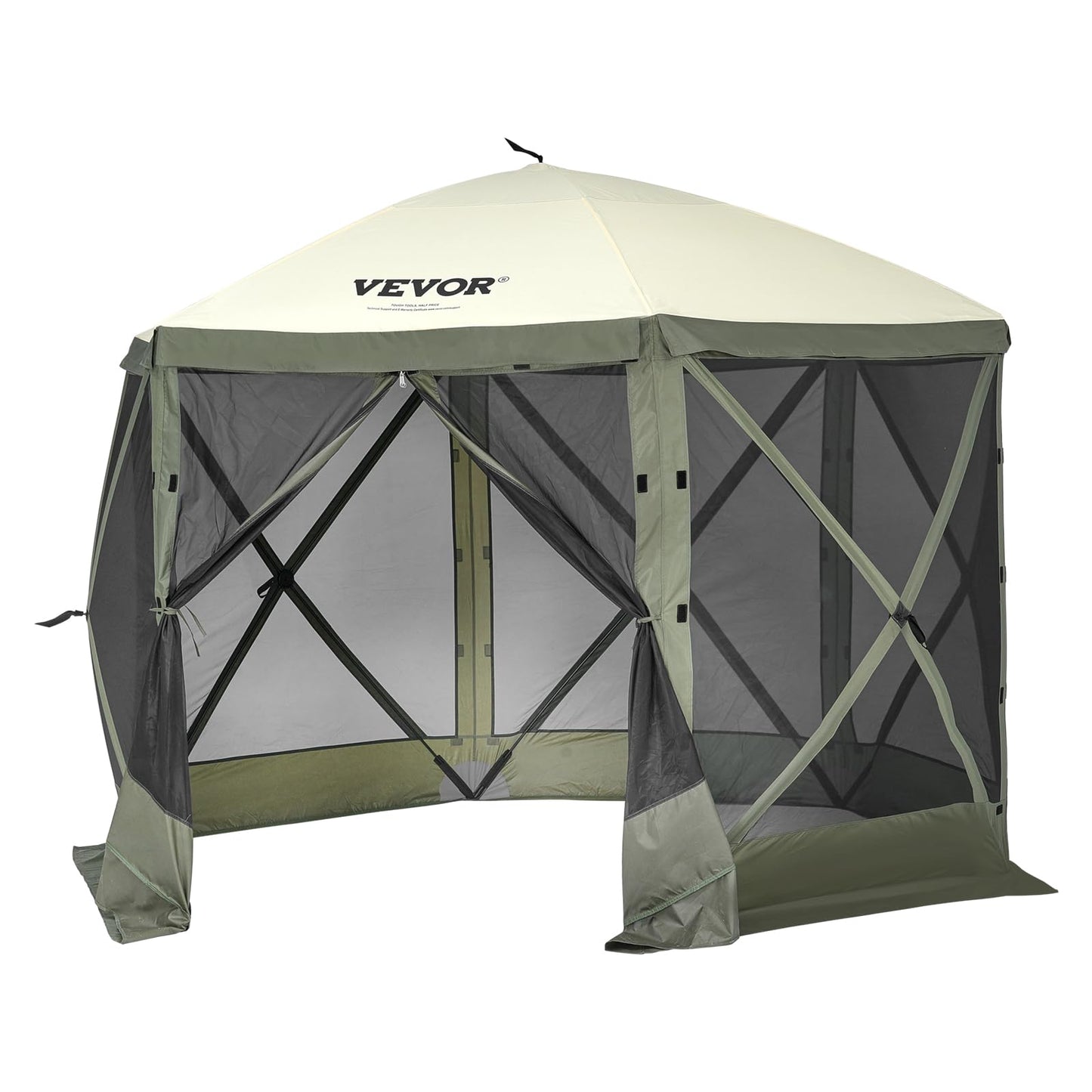 VEVOR Pop Up Gazebo Screen Tent 6 Sided Canopy Sun Shelter with 6 Removable Privacy Wind Cloths & Mesh Windows, 10x10FT Quick Set Screen Tent with Mosquito Netting, Army Green