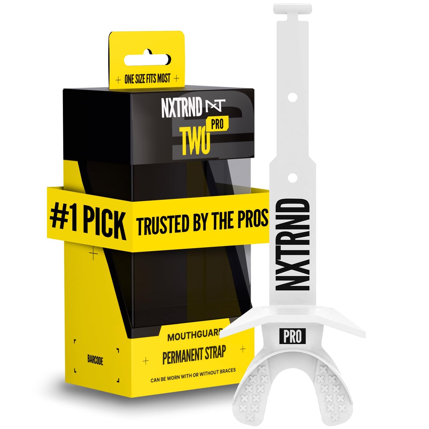 Nxtrnd Two Pro Football Mouth Guard, Permanent Strap, Fits Adult & Youth (Black)