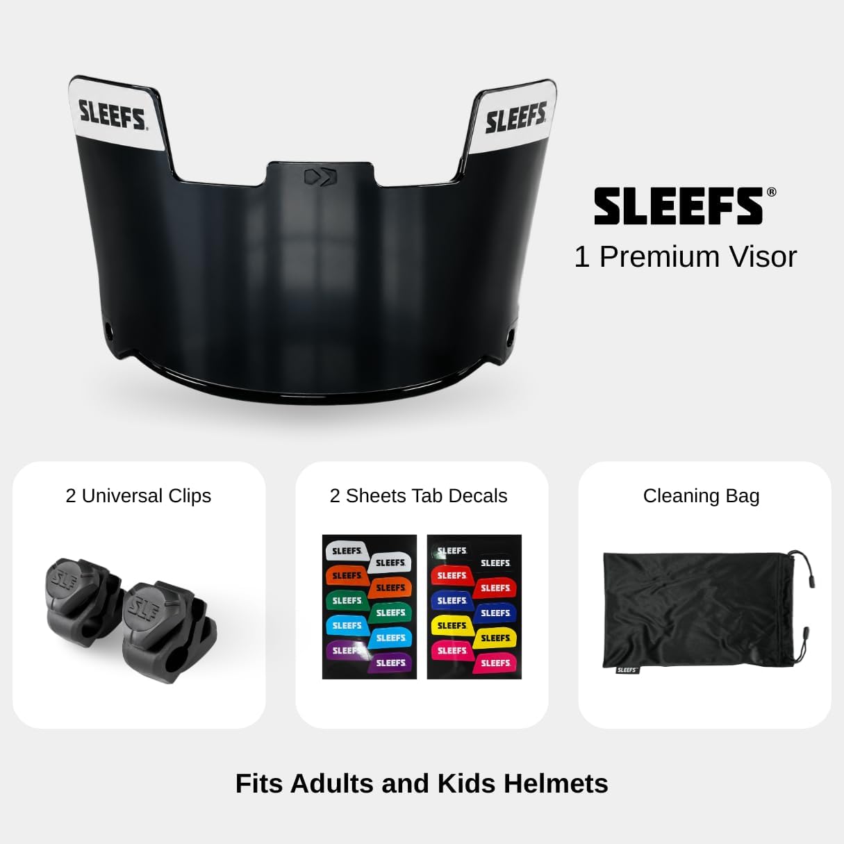 SLEEFS Clear Football Visor for Helmet - Professional Football Visor - Face & Eye Shield - Fits Youth & Adult Helmets - Includes Quick Visor Clips for Easy Installation